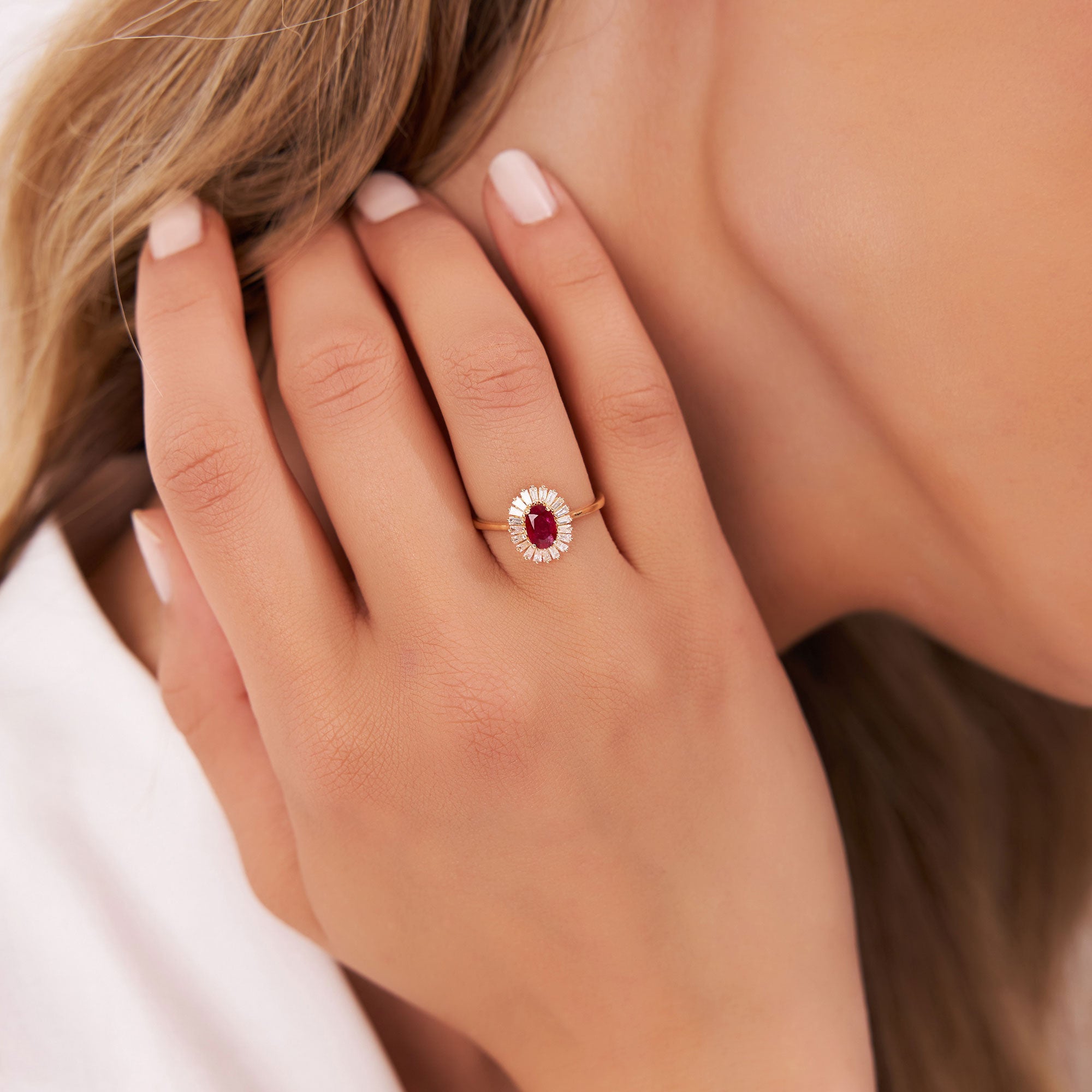 OBFJ1221 - 14k Baguette Diamond Ballerina Oval Ruby Ring 4