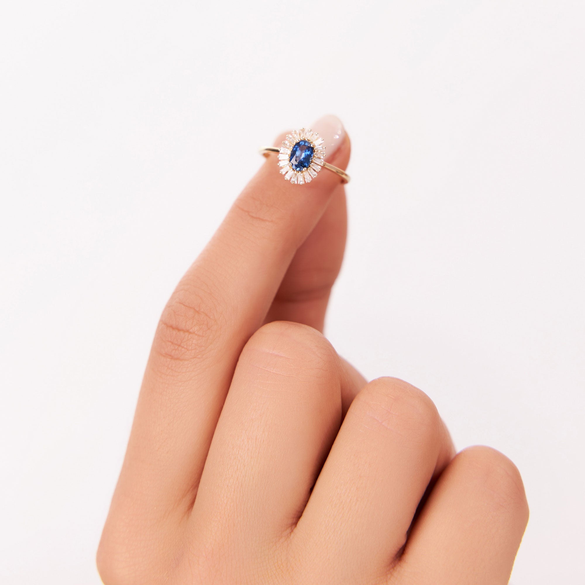 OBFJ1220 - 14k Baguette Diamond Ballerina Oval Sapphire Ring 6