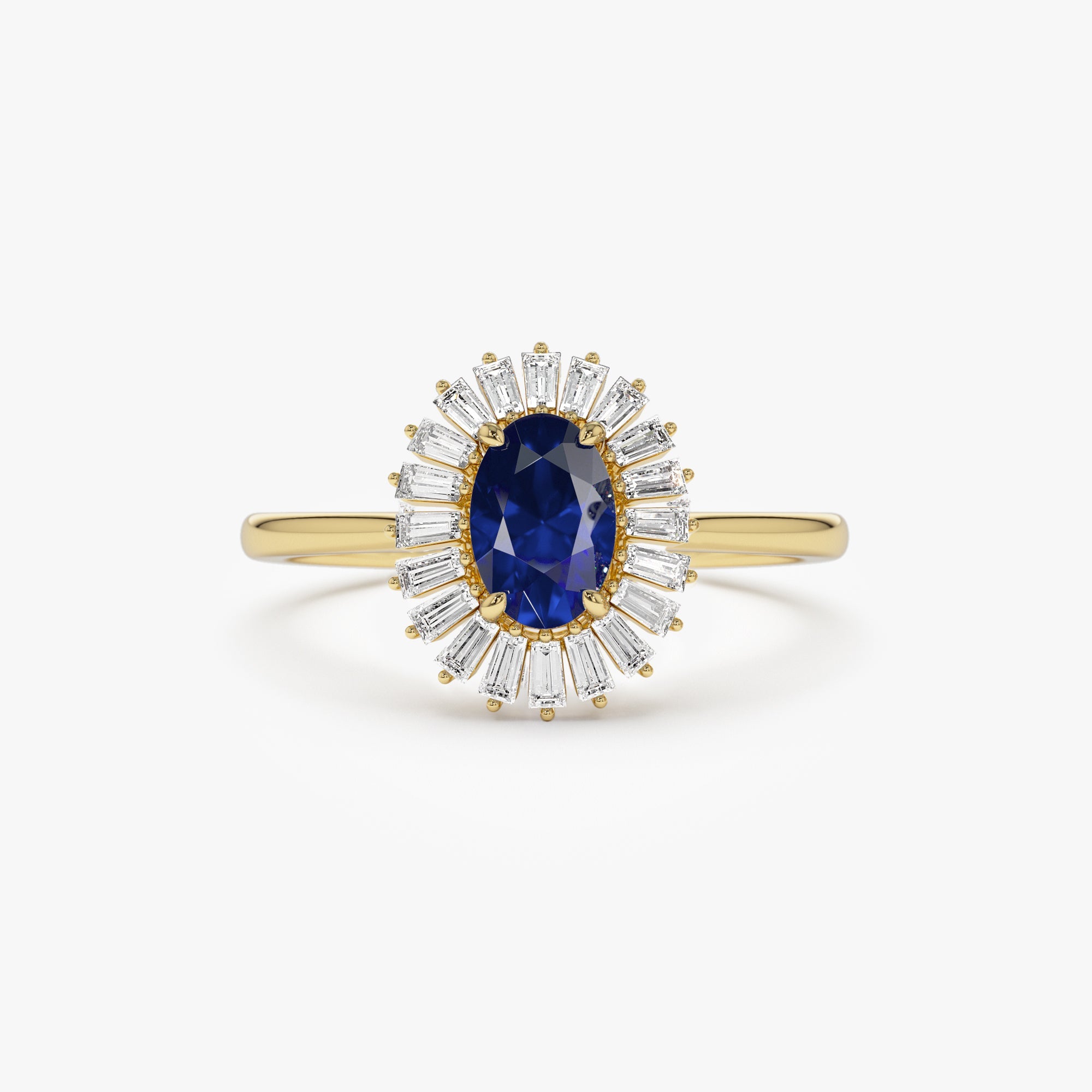 OBFJ1220 - 14k Baguette Diamond Ballerina Oval Sapphire Ring 1