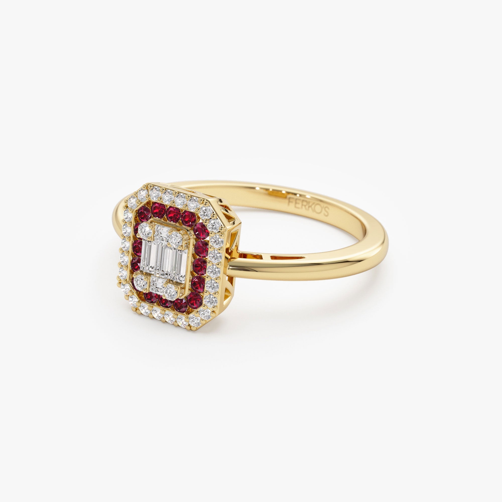 OBFJ1100 - 14k Baguette and Round Ruby Ring with Halo Setting 8