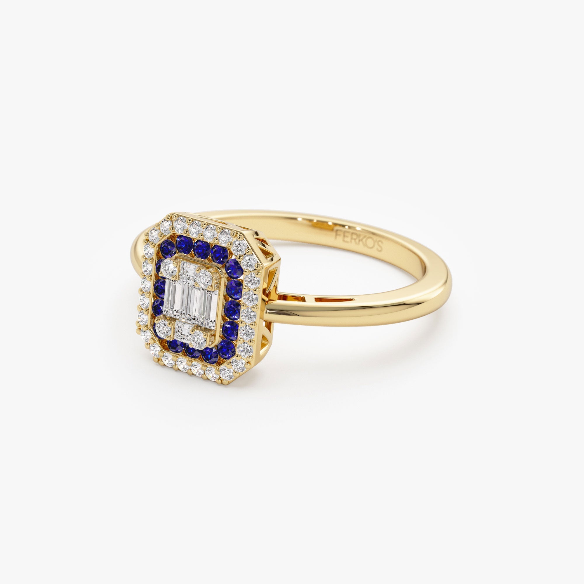 OBFJ1099 - 14k Baguette and Round Sapphire Ring with Halo Setting 8