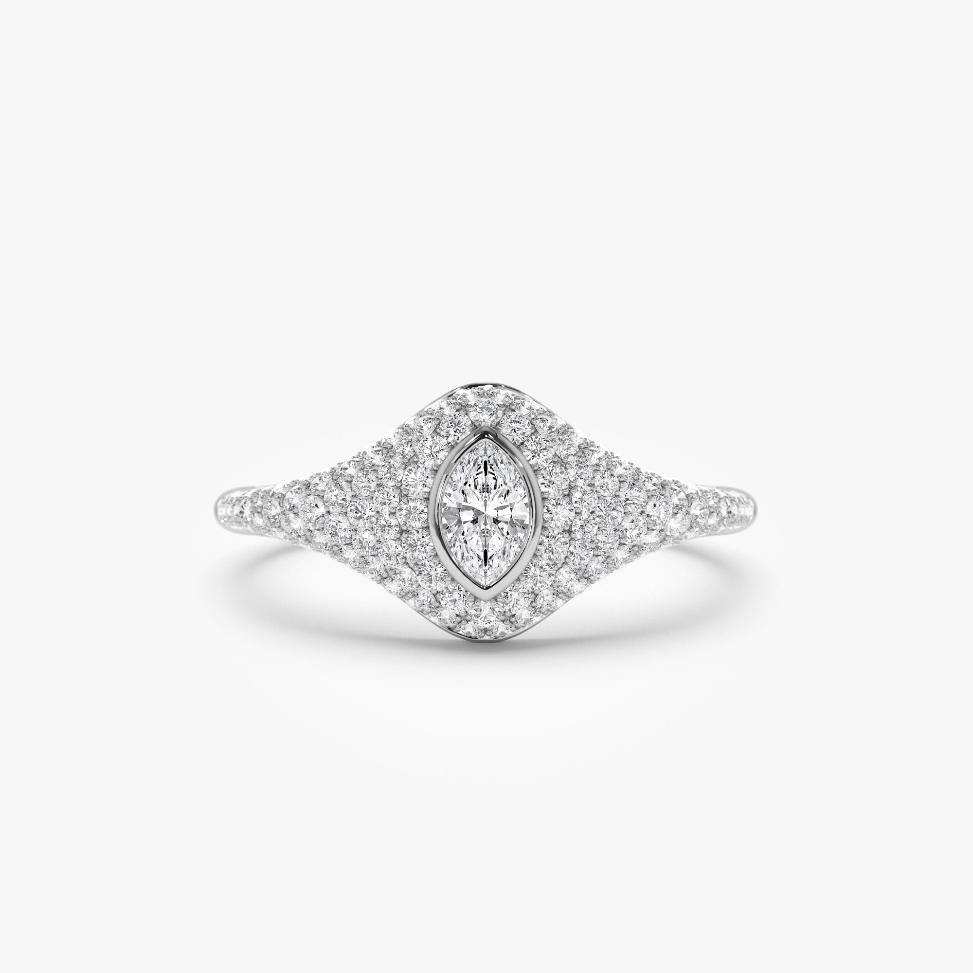 OBFJ1187 - 14K Pave Setting Marquise Shaped Diamond Signet Ring 5