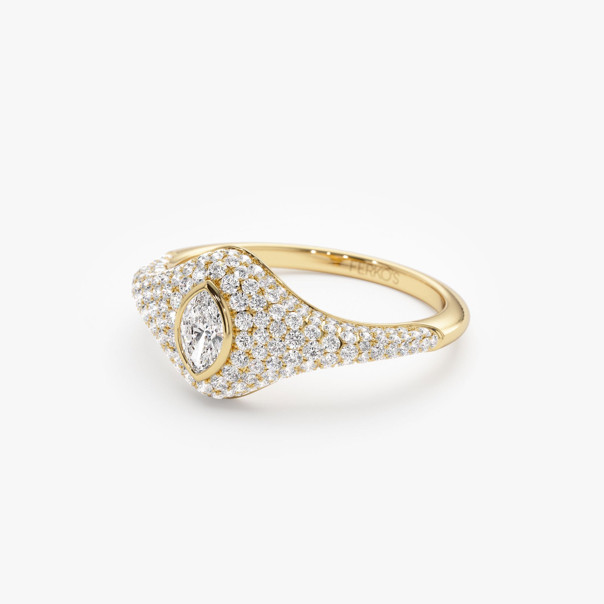 OBFJ1187 - 14K Pave Setting Marquise Shaped Diamond Signet Ring 6