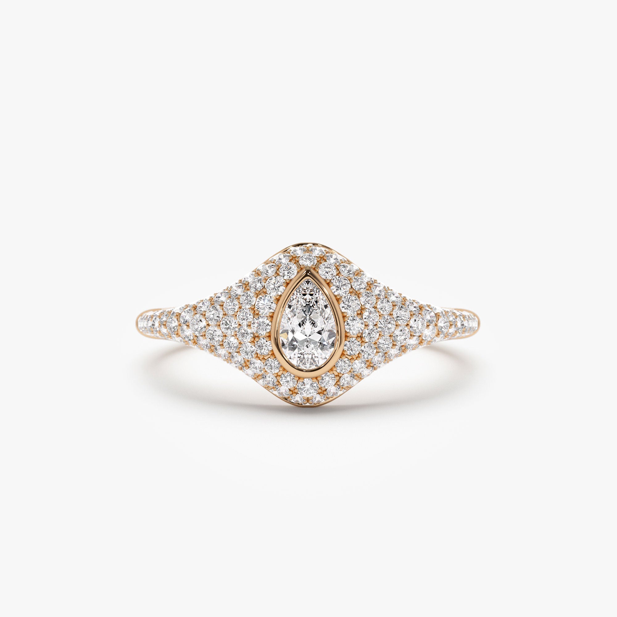 OBFJ1186 - 14K Pave Setting Pear Shaped Diamond Signet Ring 4