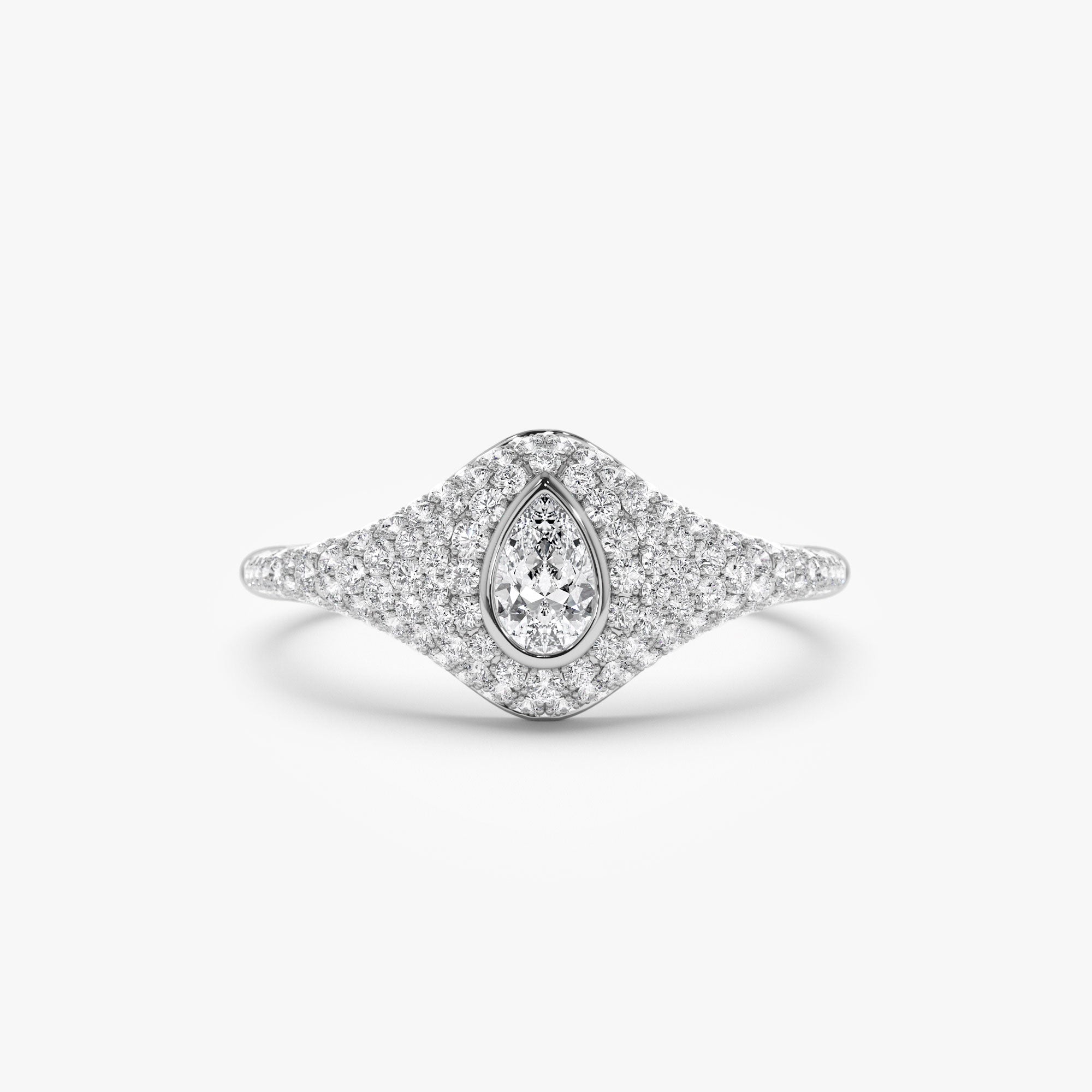 OBFJ1186 - 14K Pave Setting Pear Shaped Diamond Signet Ring 5