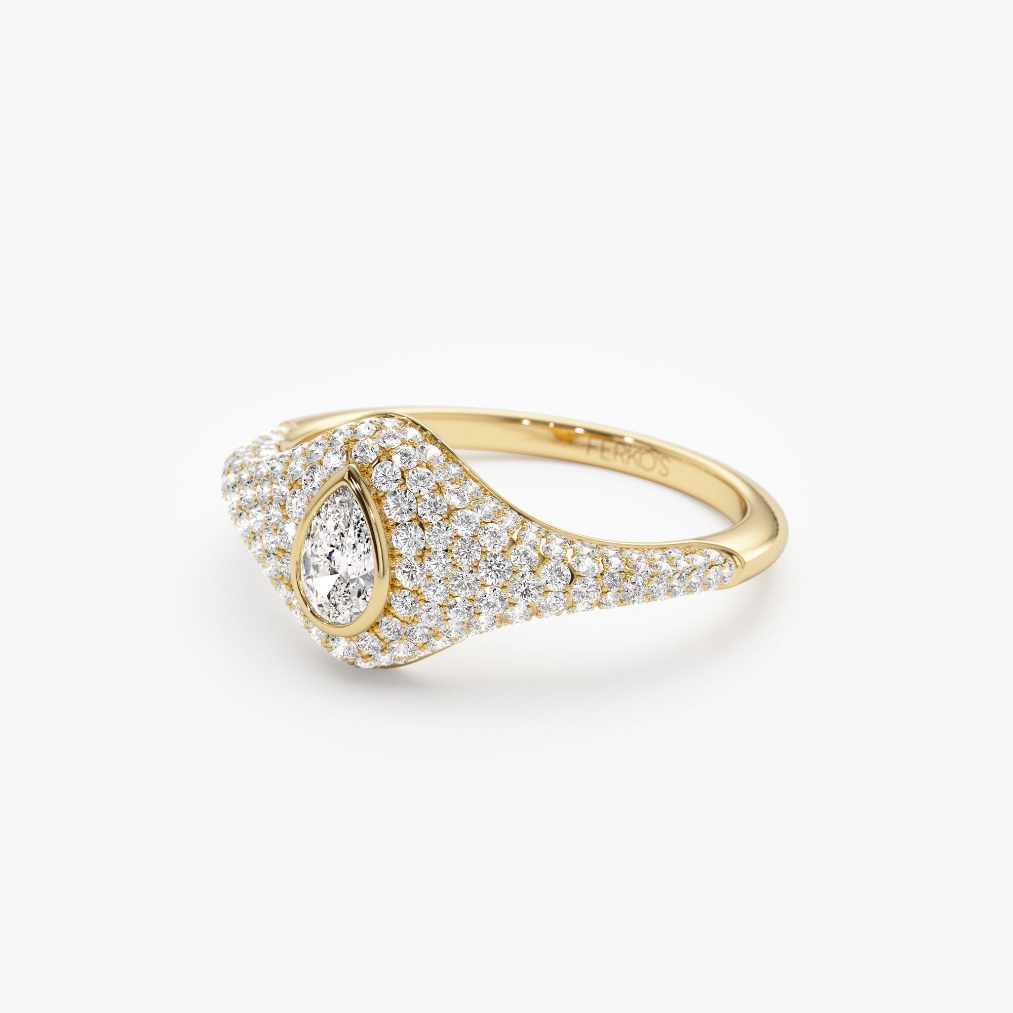 OBFJ1186 - 14K Pave Setting Pear Shaped Diamond Signet Ring 6