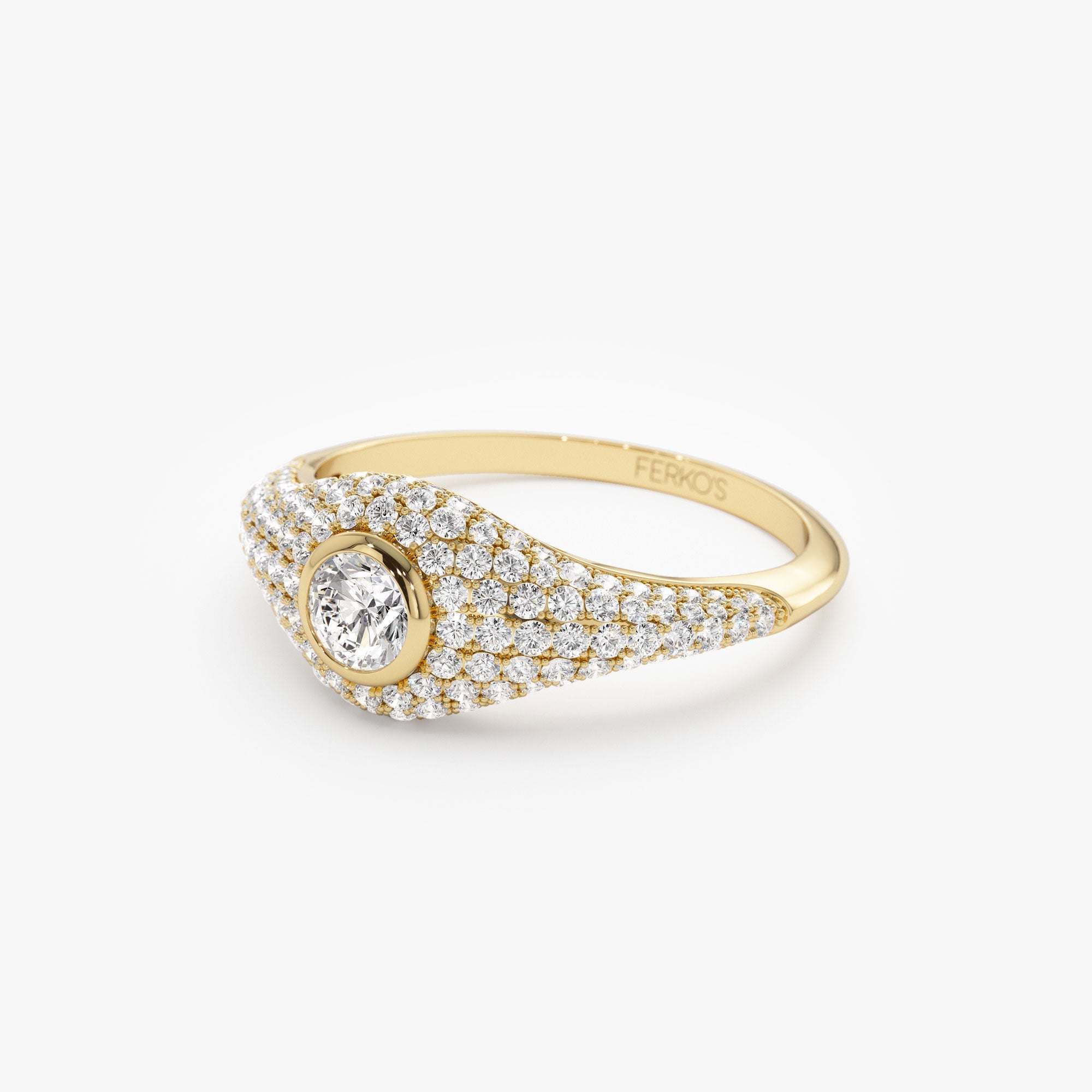 OBFJ1185 - 14K Pave Setting Round Diamond Signet Ring 8
