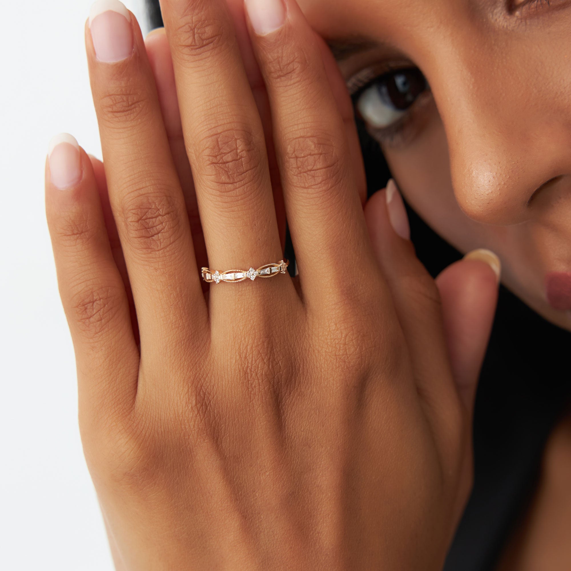 OBFJ1180 - 14k Vintage Inspired Baguette Diamond Wedding RIng 2