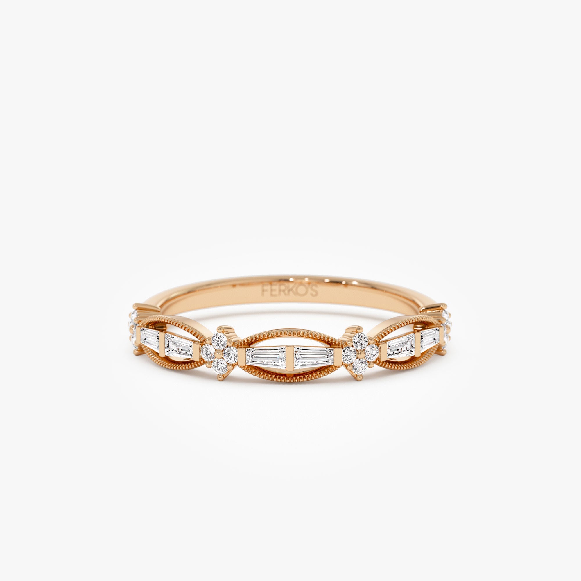 OBFJ1180 - 14k Vintage Inspired Baguette Diamond Wedding RIng 6
