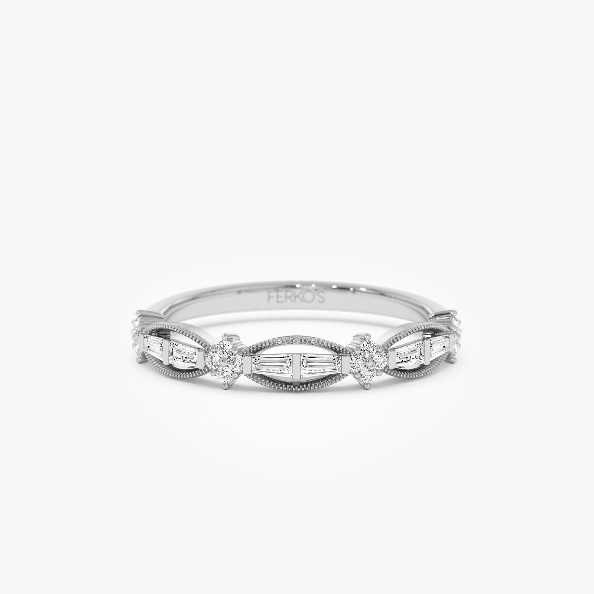 OBFJ1180 - 14k Vintage Inspired Baguette Diamond Wedding RIng 7