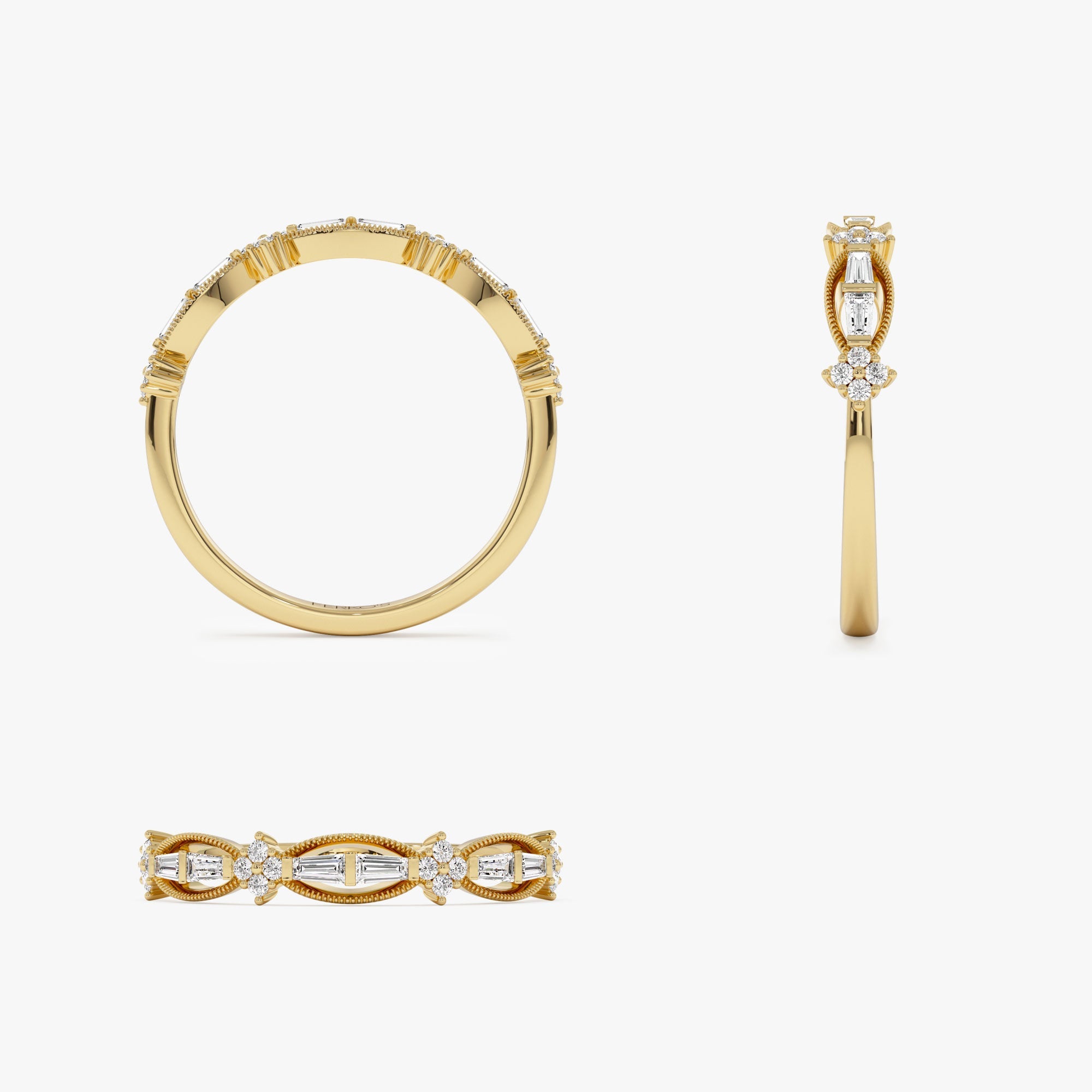 OBFJ1180 - 14k Vintage Inspired Baguette Diamond Wedding RIng 9