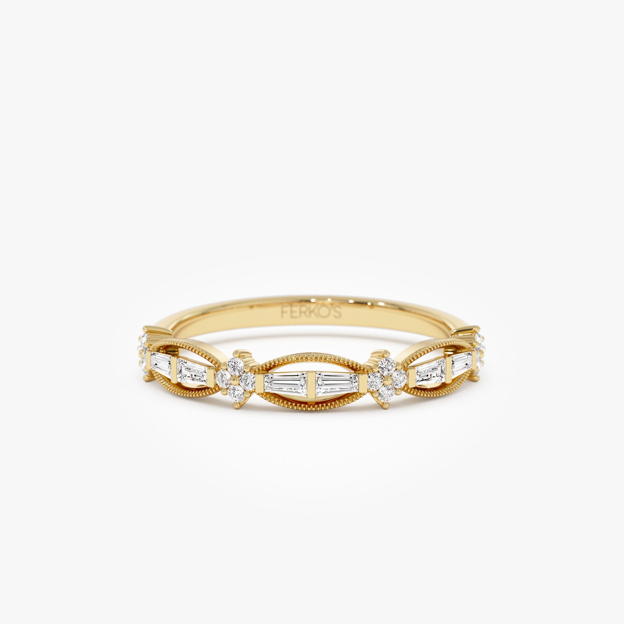 OBFJ1180 - 14k Vintage Inspired Baguette Diamond Wedding RIng 1
