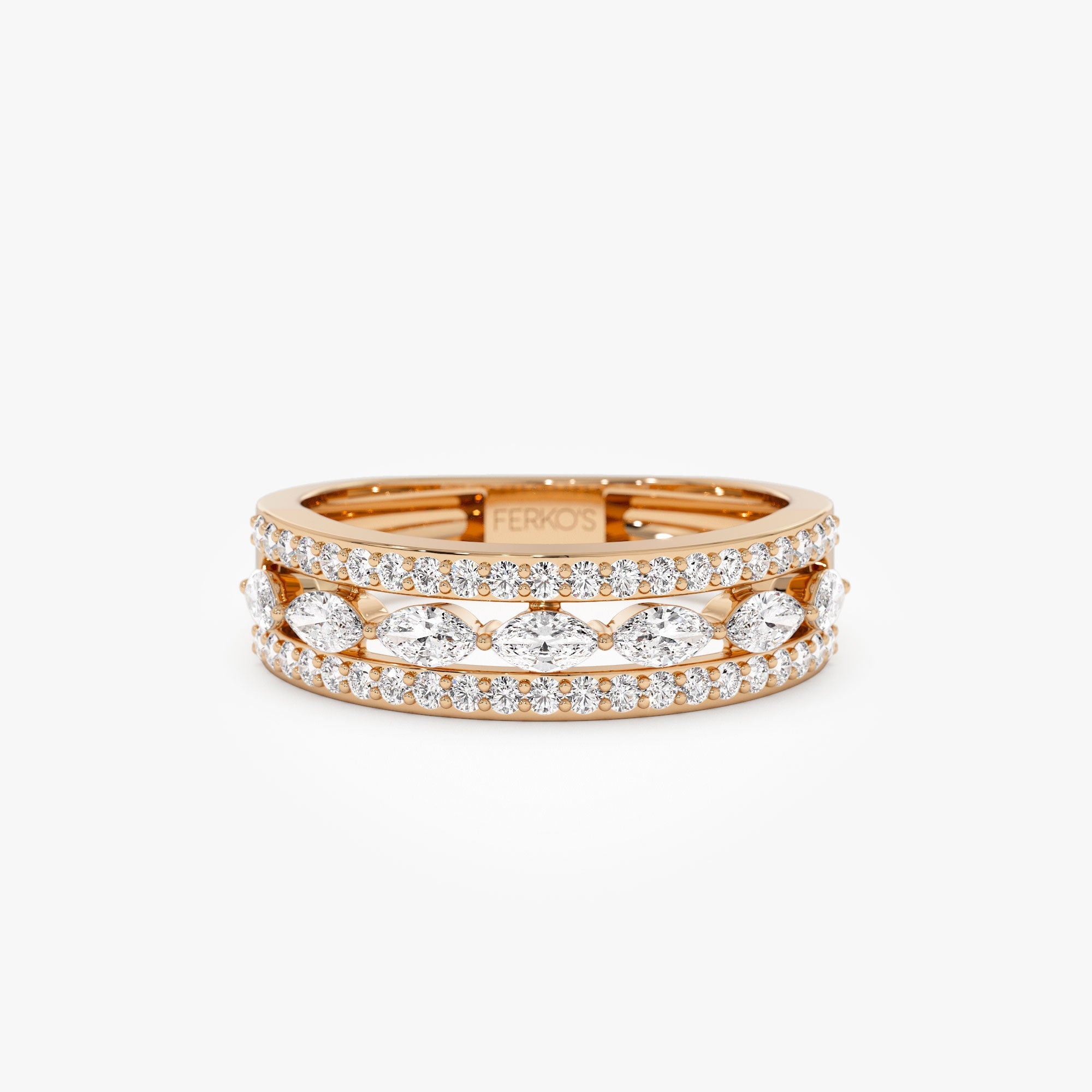 OBFJ1218 - 14K Multi-Band Marquise and Round Diamond Ring 5