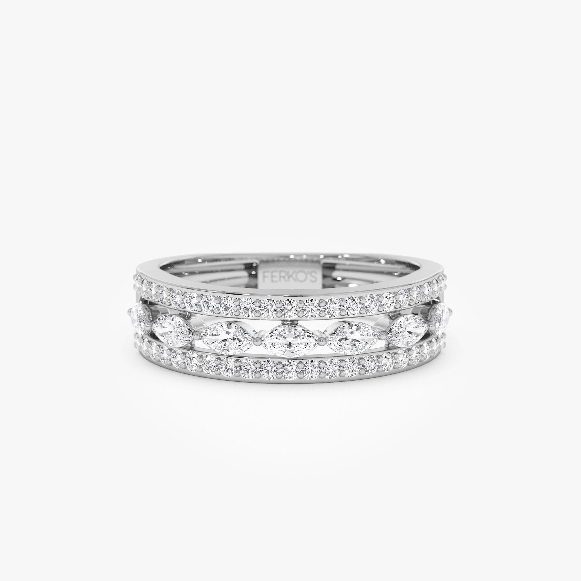 OBFJ1218 - 14K Multi-Band Marquise and Round Diamond Ring 6