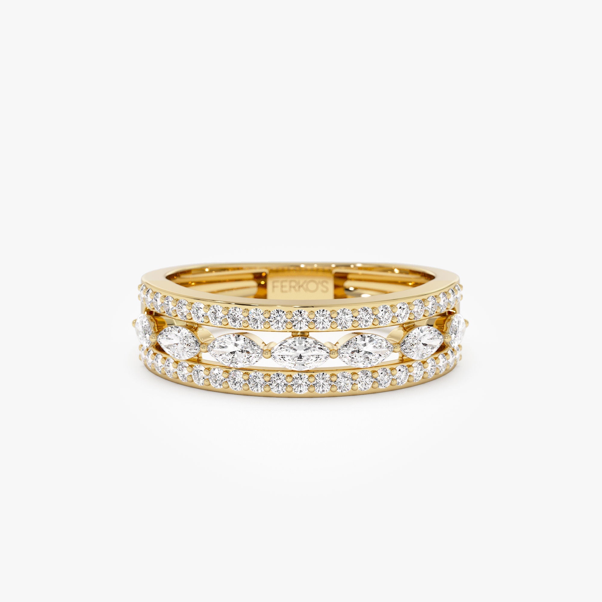 OBFJ1218 - 14K Multi-Band Marquise and Round Diamond Ring 1