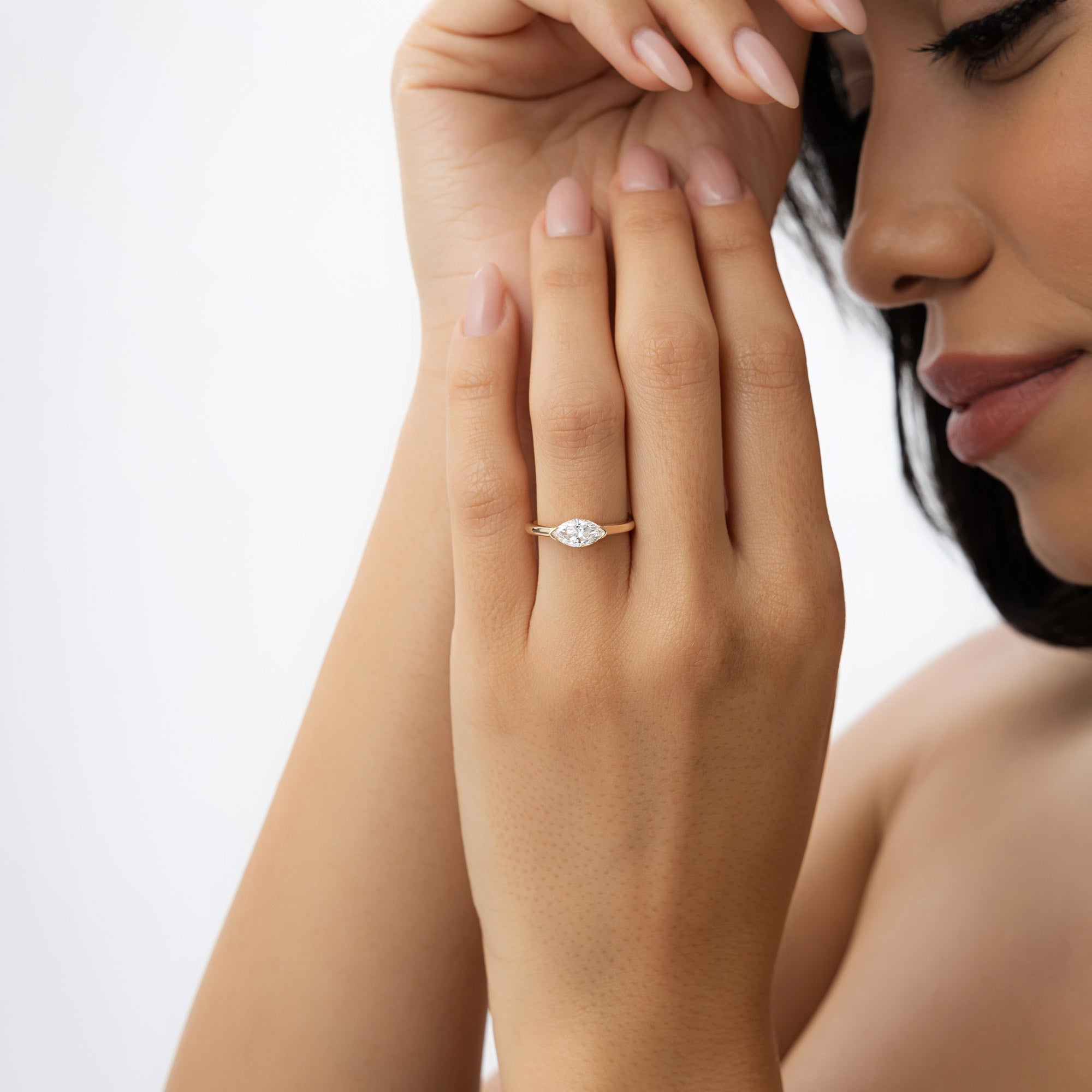 OBFJ0705 - 0.75 ctw 14k Marquise Shaped East-West Lab Grown Engagement Ring - Olivia 4