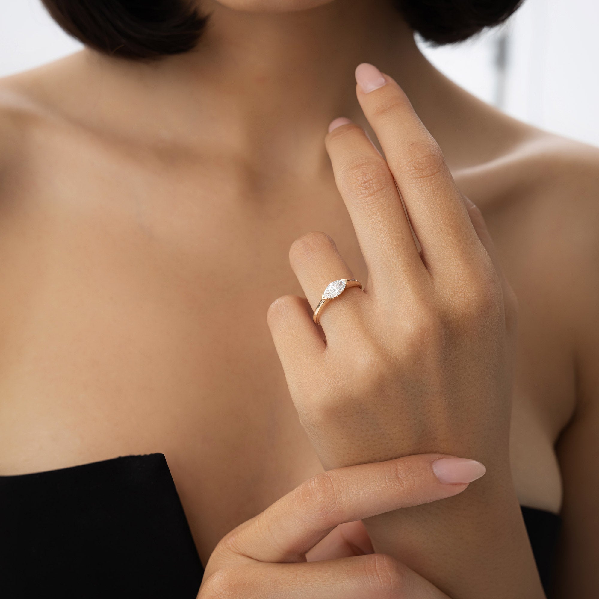 OBFJ0705 - 0.75 ctw 14k Marquise Shaped East-West Lab Grown Engagement Ring - Olivia 3