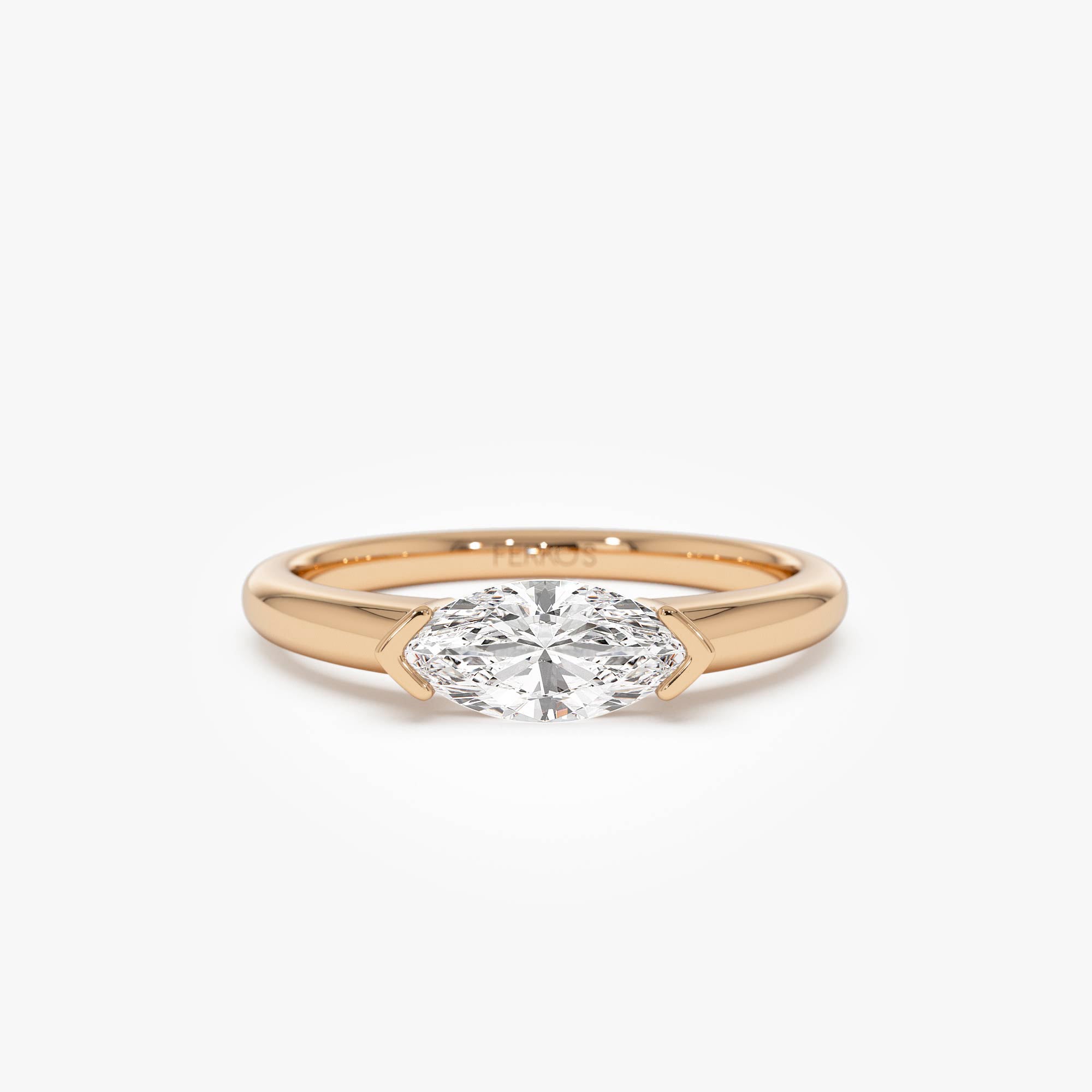 OBFJ0705 - 0.75 ctw 14k Marquise Shaped East-West Lab Grown Engagement Ring - Olivia 7