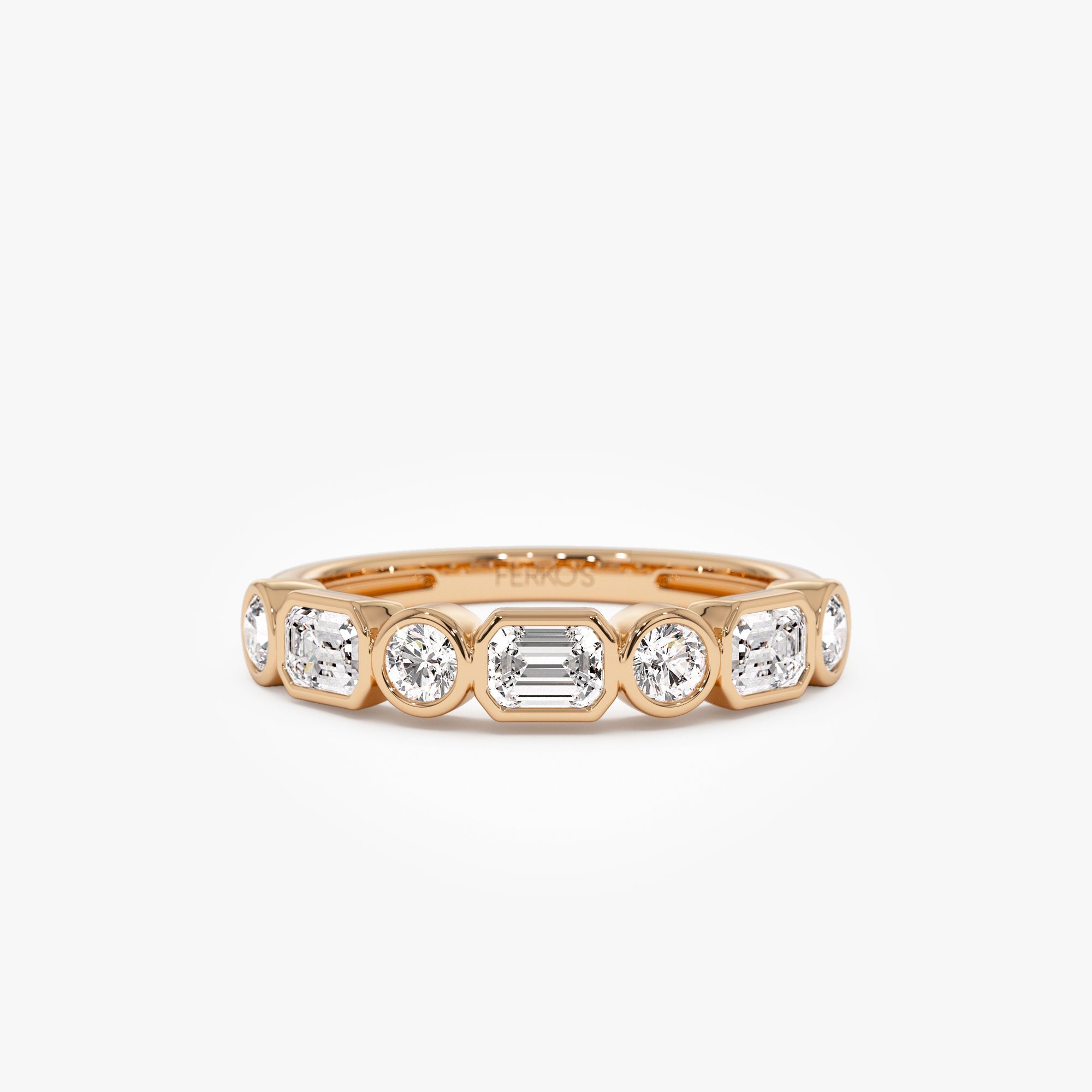 OBFJ0981 - 0.95 ctw 14k Bezel Setting Emerald Cut & Round Lab Grown Diamond Wedding Ring - Sarah 6