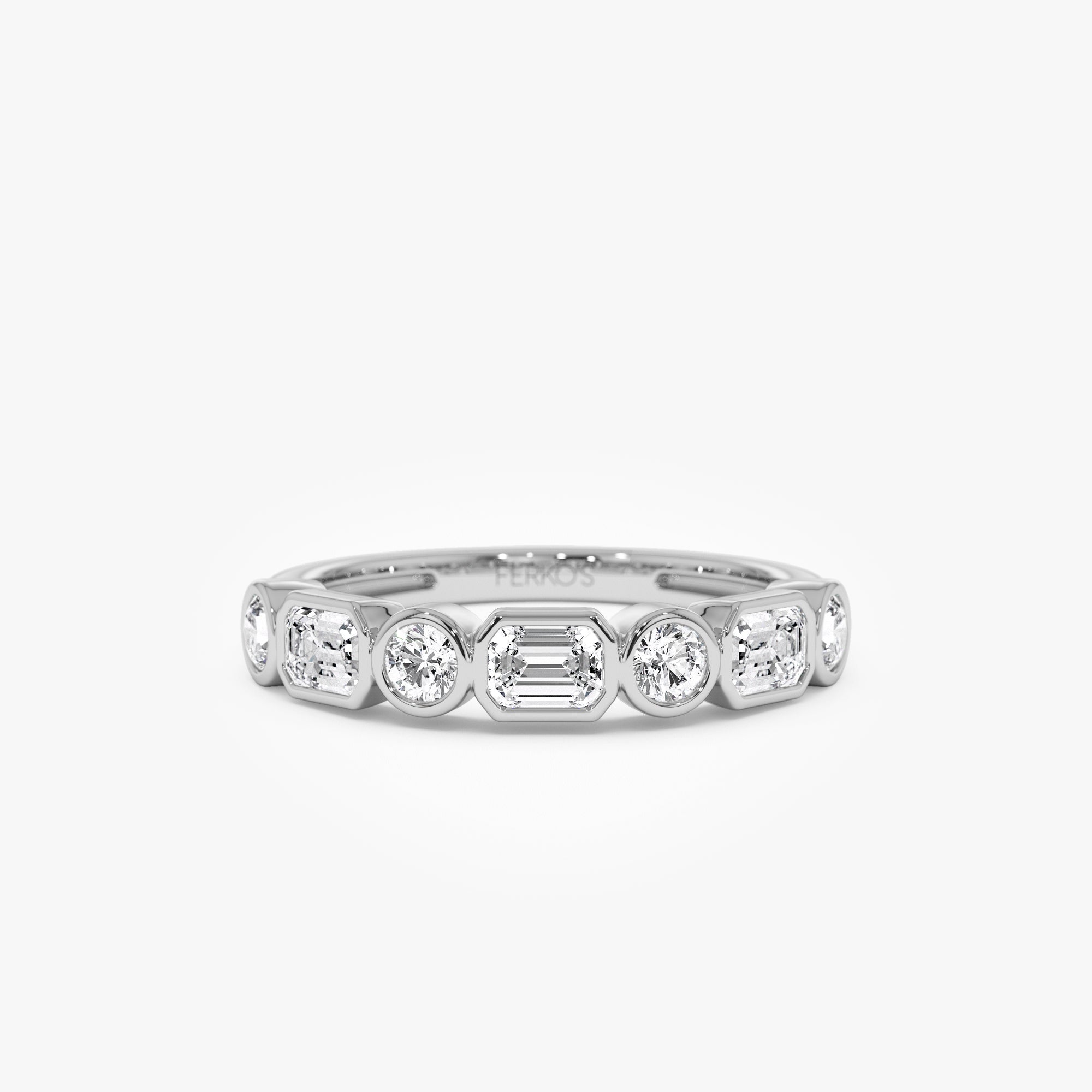 OBFJ0981 - 0.95 ctw 14k Bezel Setting Emerald Cut & Round Lab Grown Diamond Wedding Ring - Sarah 5