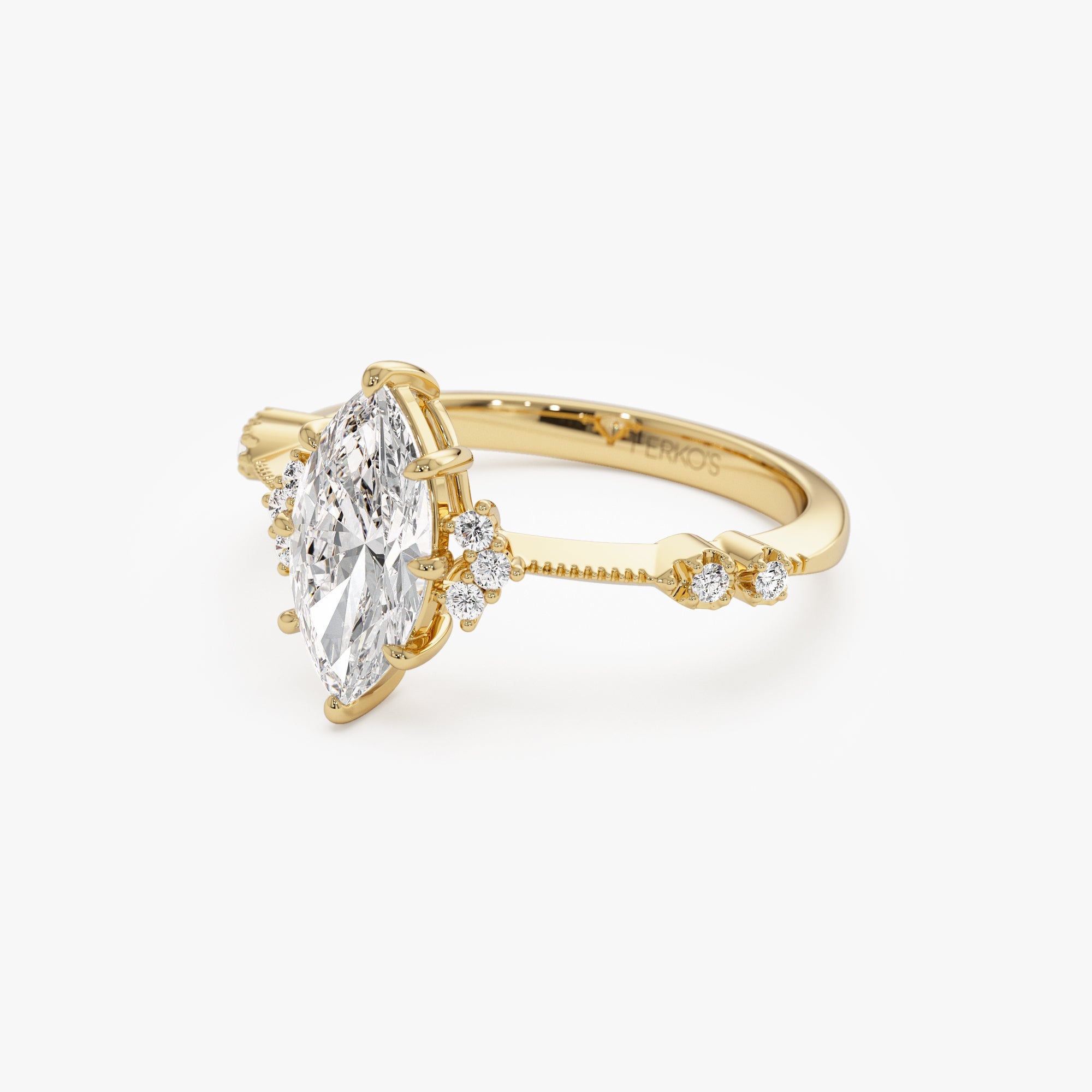 OBFJ0977 - 1.10 ctw 14k Art Deco Marquise Shaped Lab Grown Diamond Enagement Ring - Rose 9