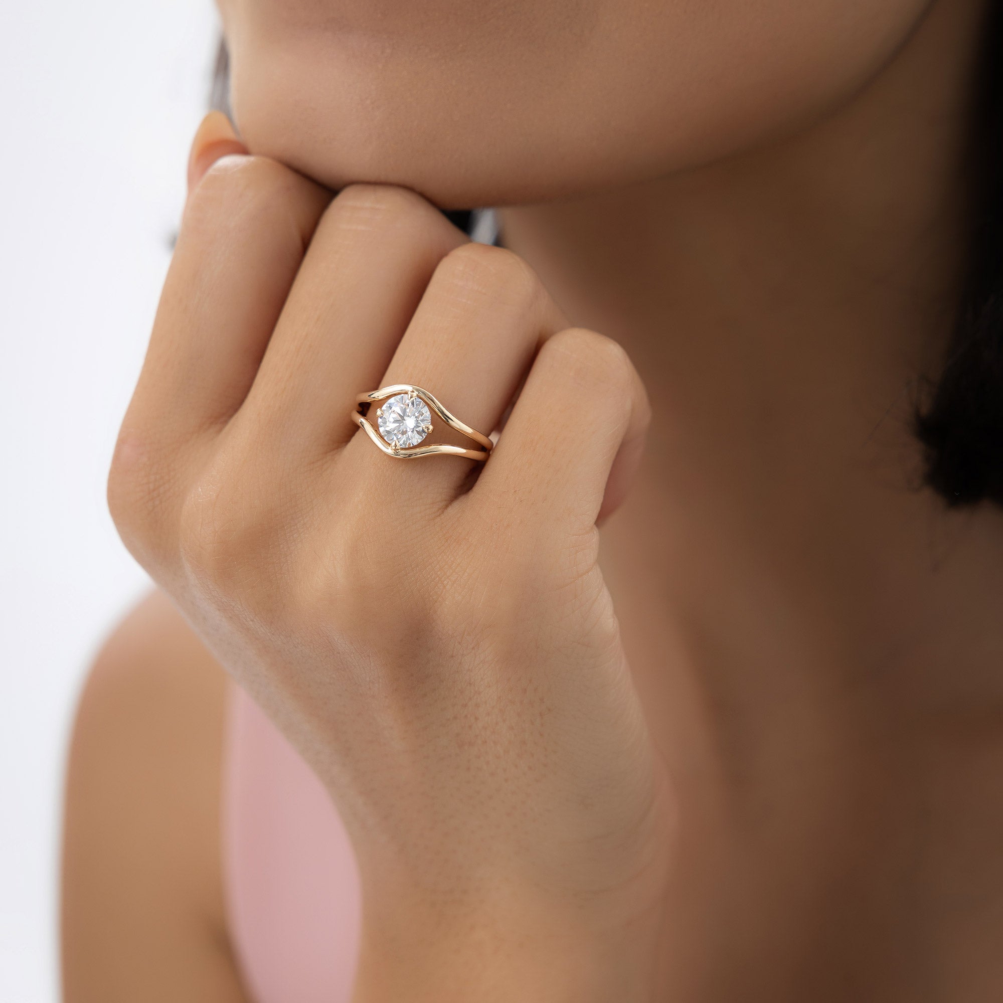 OBFJ0969 - 1.50 ctw 14k Split Shank Unique Round Lab Grown Diamond Engagement Ring - Bella 2
