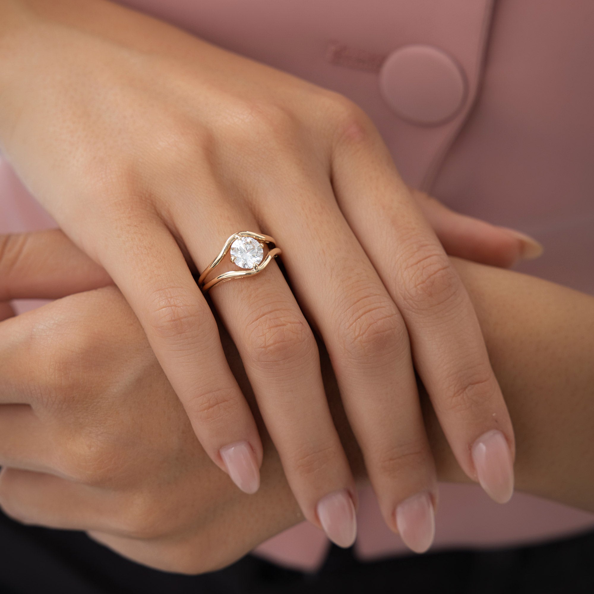 OBFJ0969 - 1.50 ctw 14k Split Shank Unique Round Lab Grown Diamond Engagement Ring - Bella 3