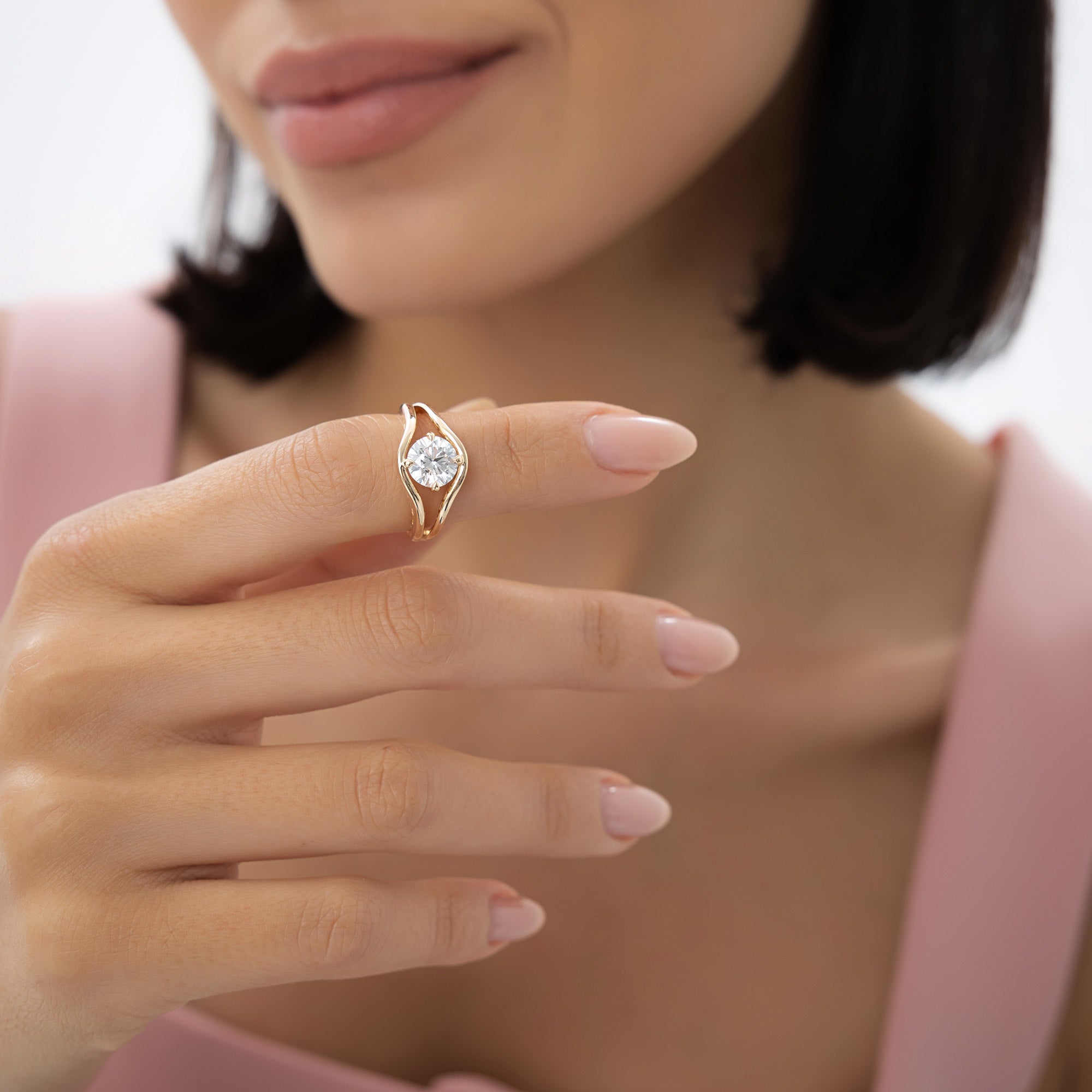 OBFJ0969 - 1.50 ctw 14k Split Shank Unique Round Lab Grown Diamond Engagement Ring - Bella 4