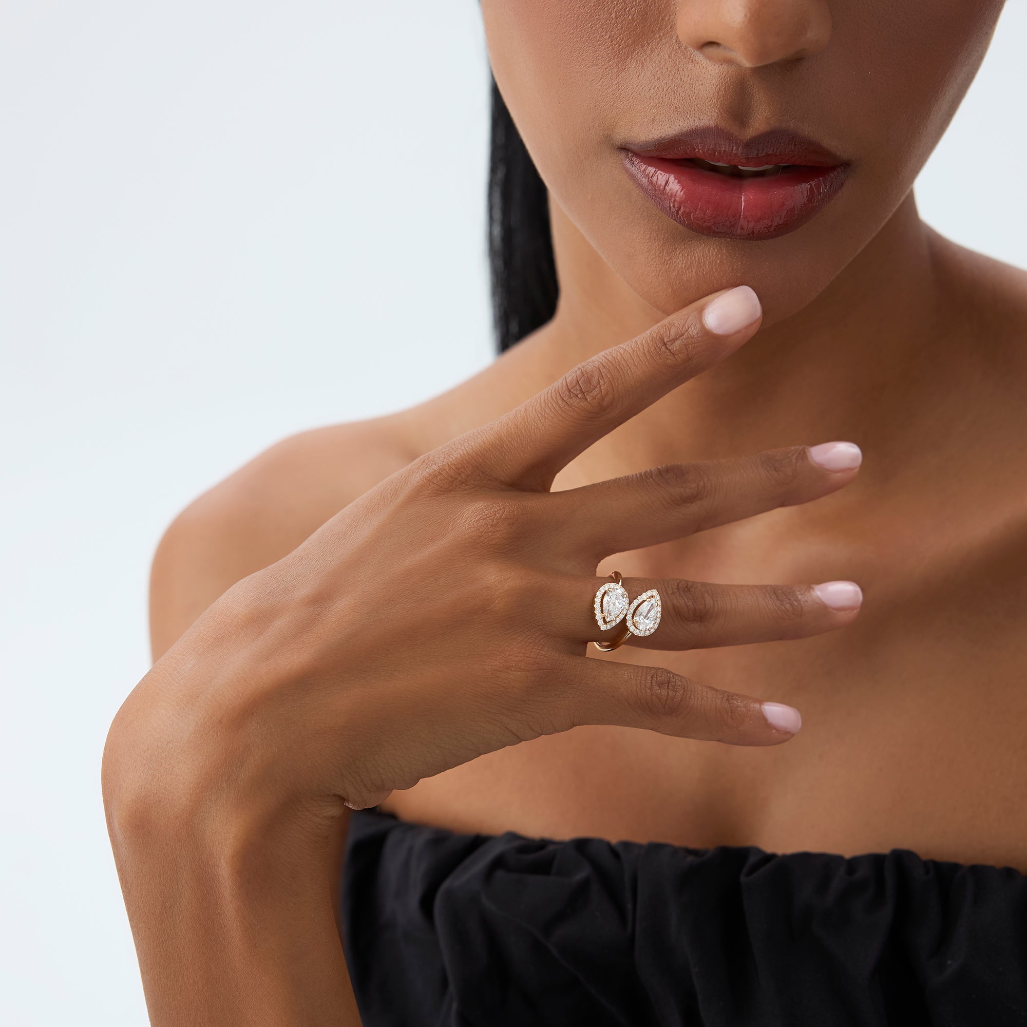 OBFJ0968 - 1.90 ctw Double Pear Shaped Lab Grown Halo Bypass Ring - Isabel 4