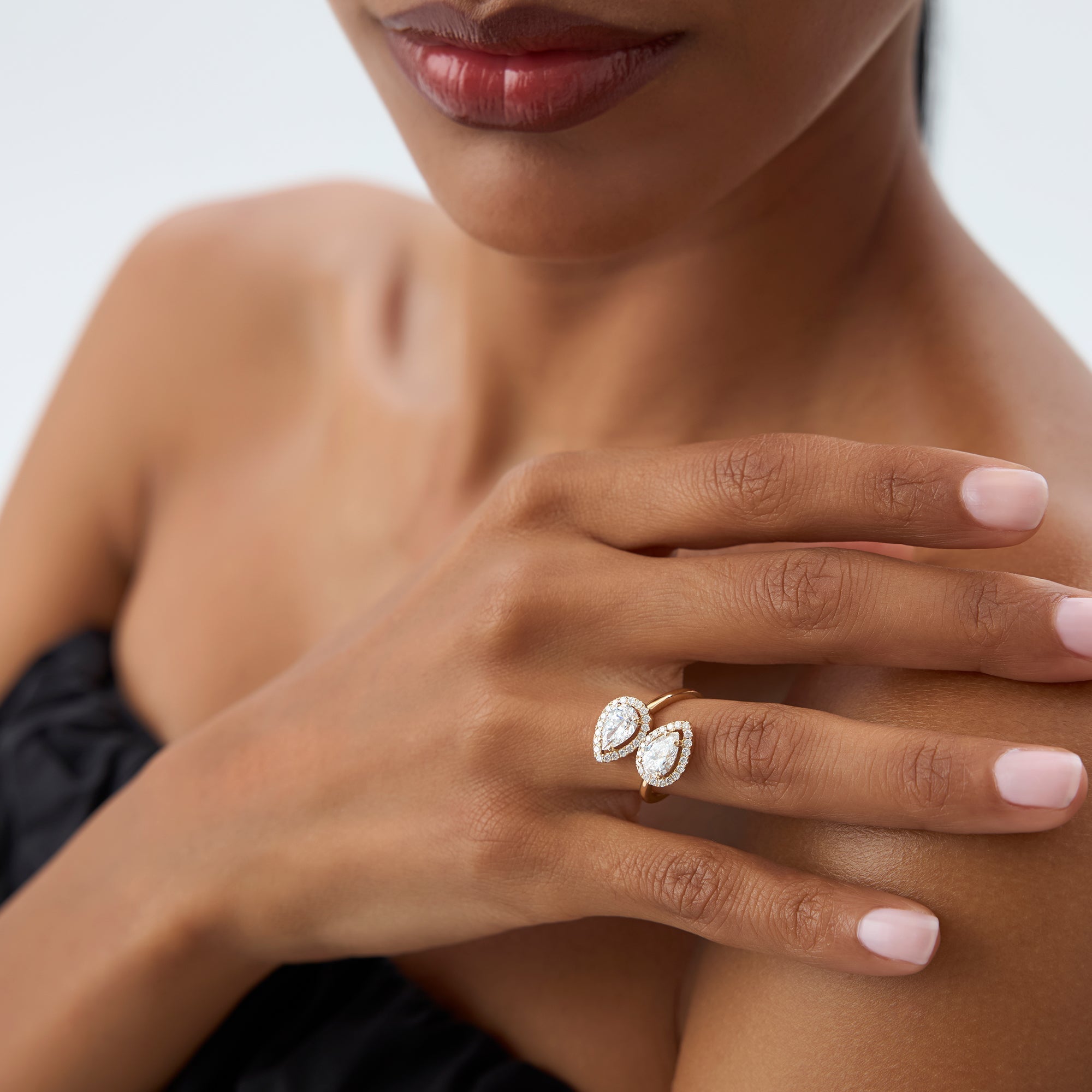 OBFJ0968 - 1.90 ctw Double Pear Shaped Lab Grown Halo Bypass Ring - Isabel 5