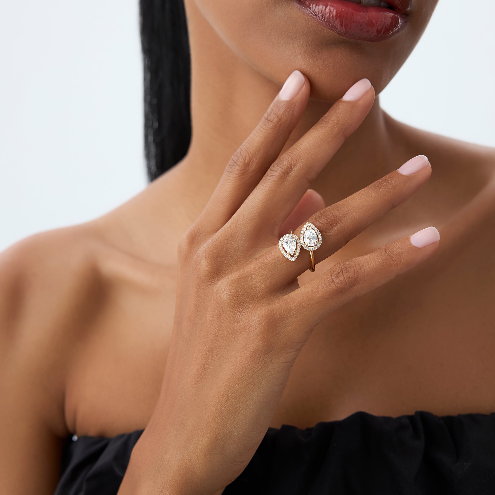 OBFJ0968 - 1.90 ctw Double Pear Shaped Lab Grown Halo Bypass Ring - Isabel 6