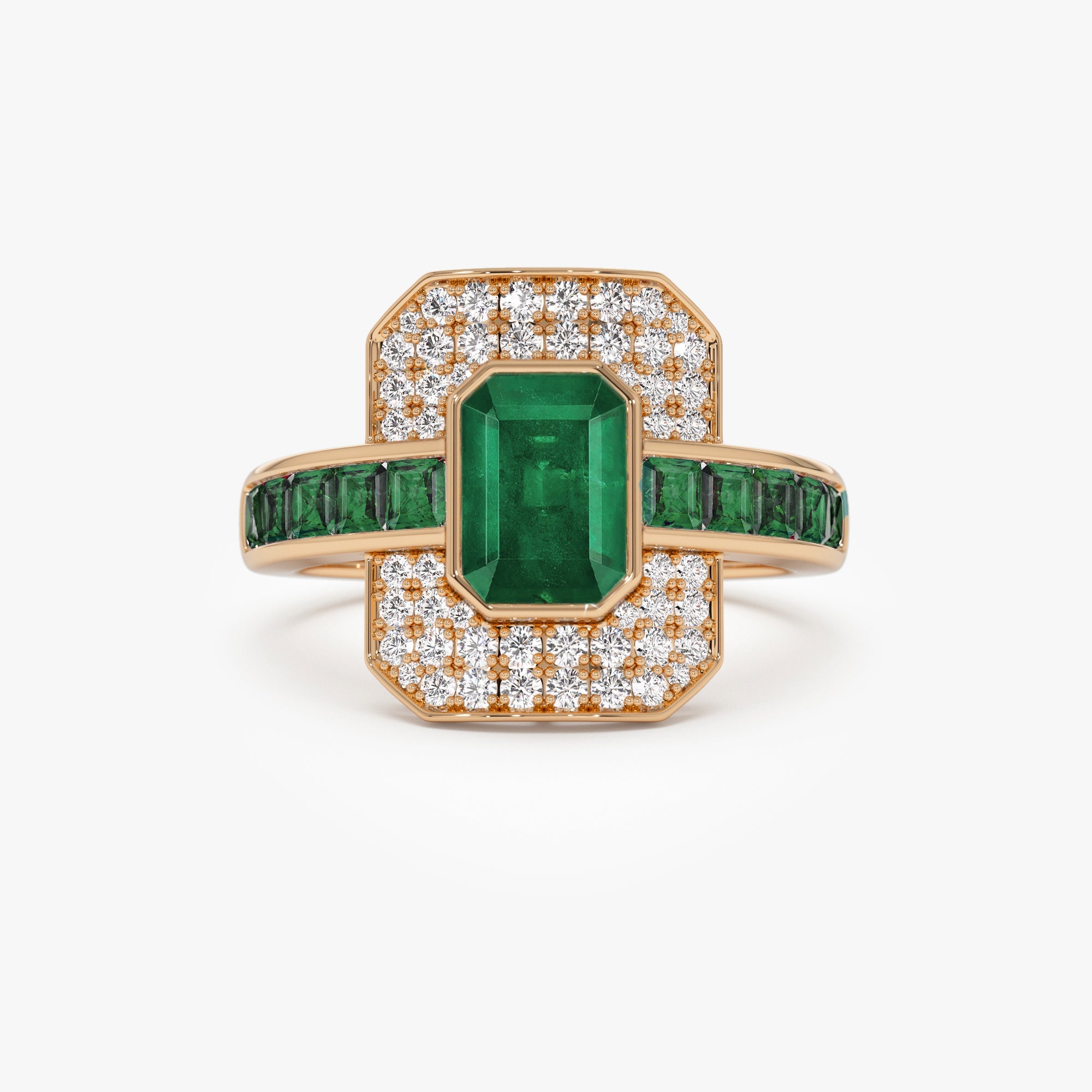 OBFJ0914 - 14k Unique Emerald and Diamond Art Deco Ring 6