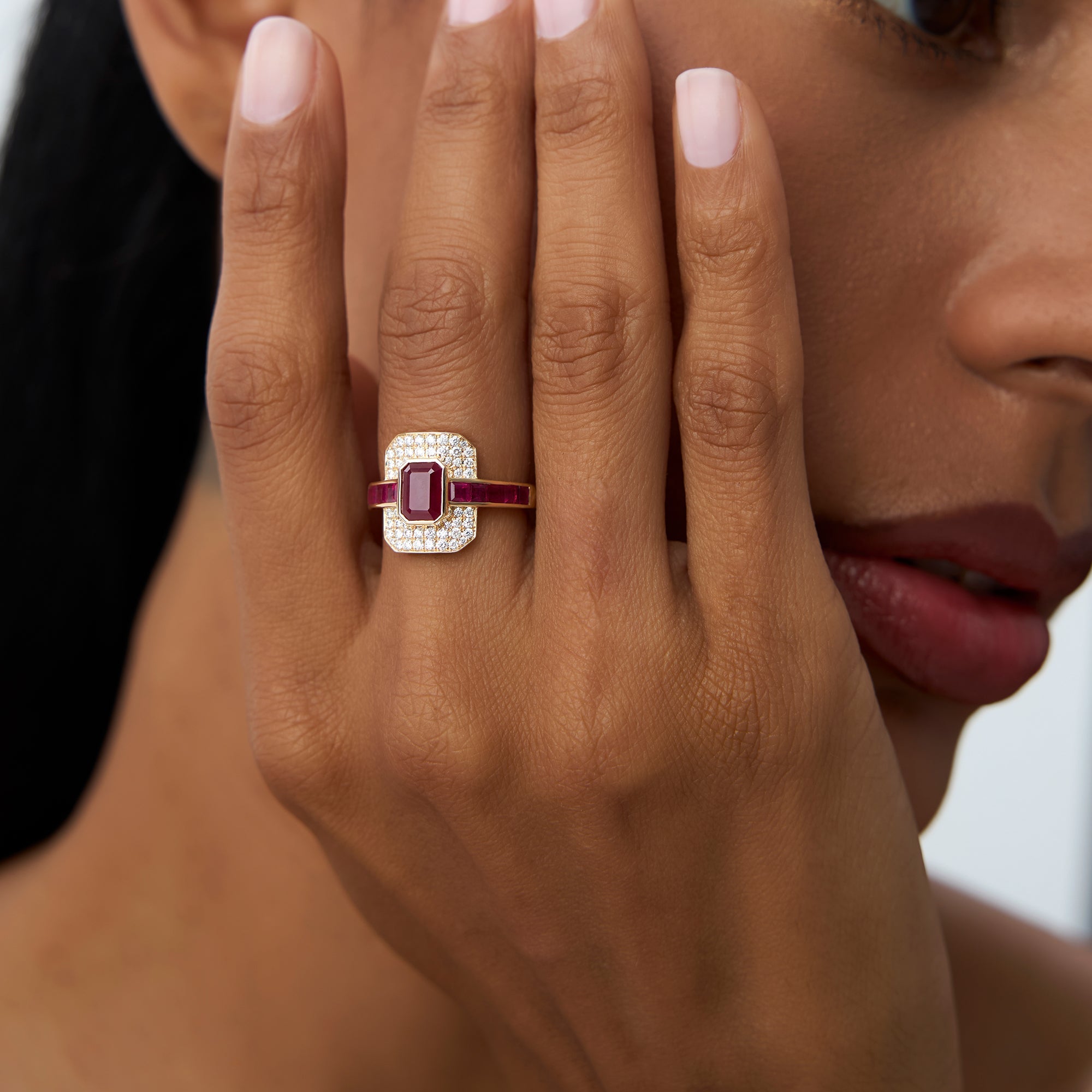 OBFJ0913 - 14k Unique Ruby and Diamond Art Deco Ring 3