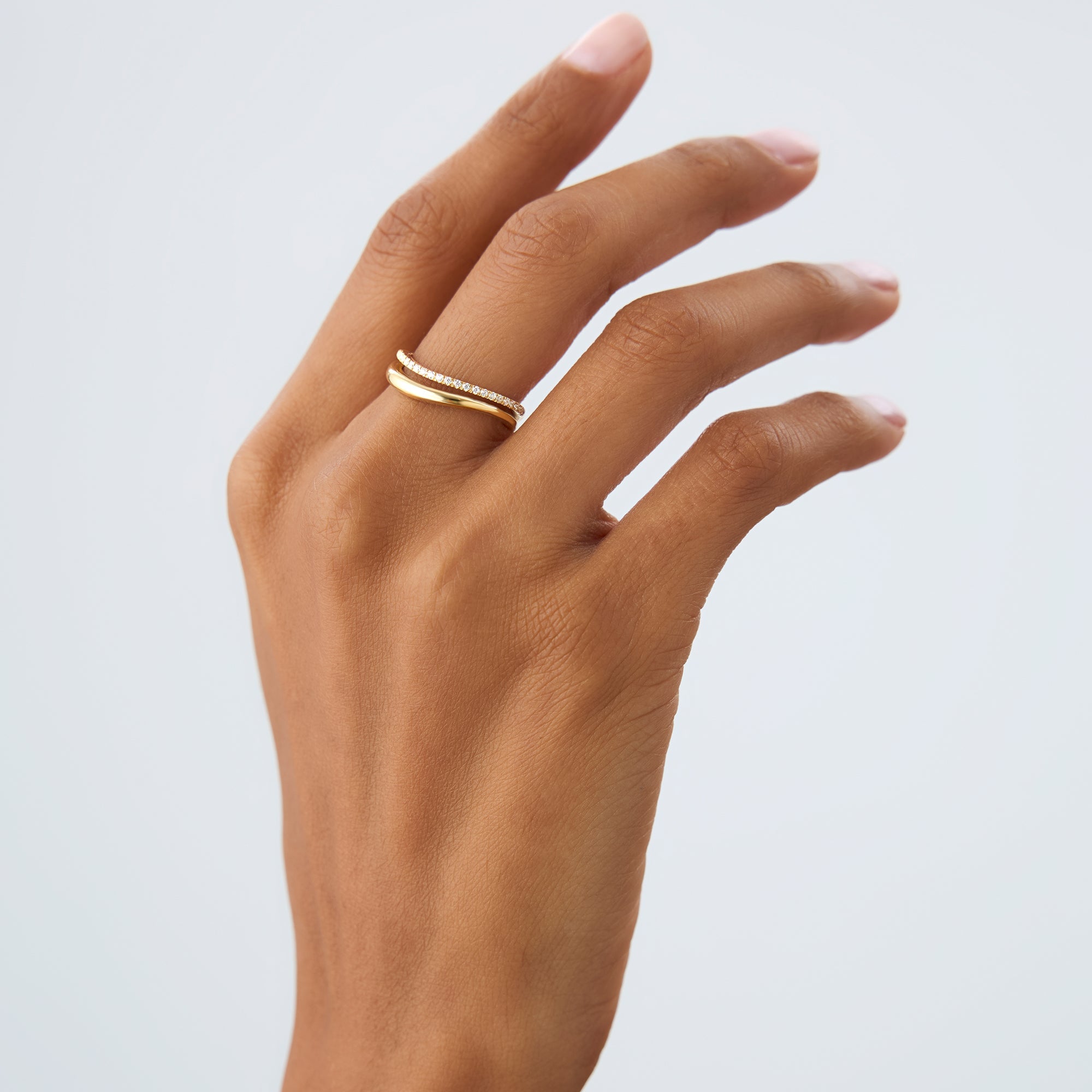 OBFJ0016 - Double Ring Waive Design Diamond Ring - 14k Gold 4