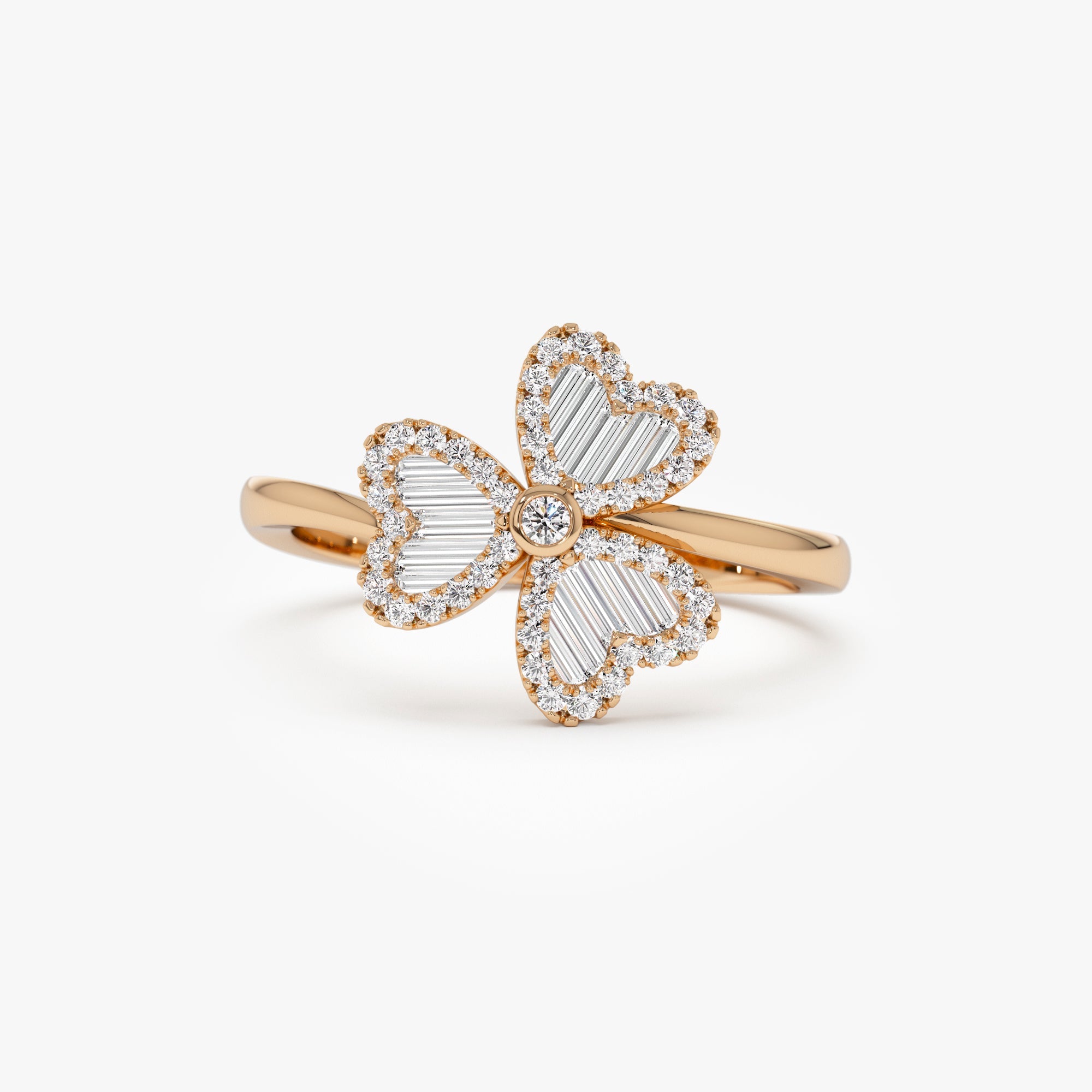 OBFJ0907 - 14k Baguette & Round Diamond Flower Ring 6