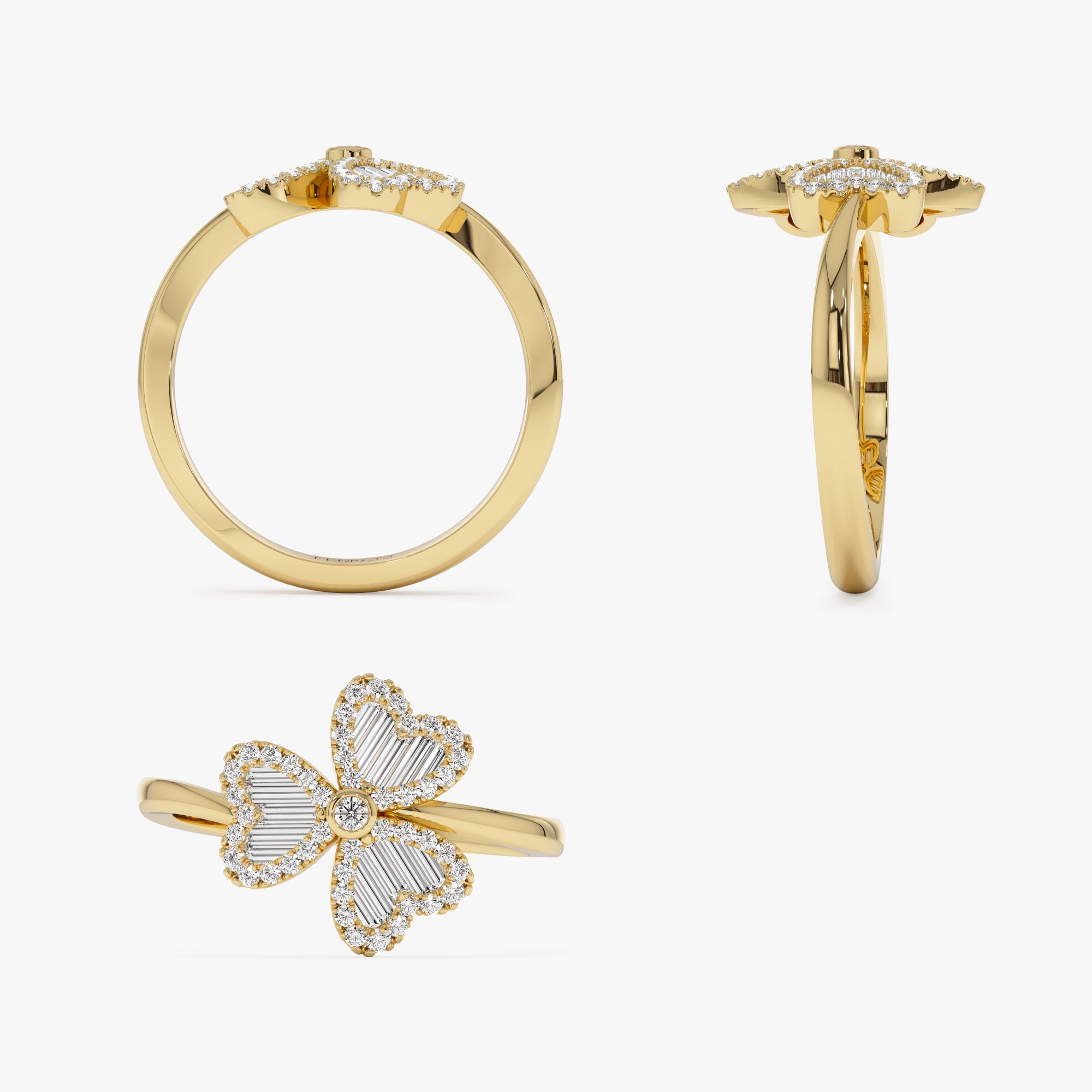 OBFJ0907 - 14k Baguette & Round Diamond Flower Ring 9