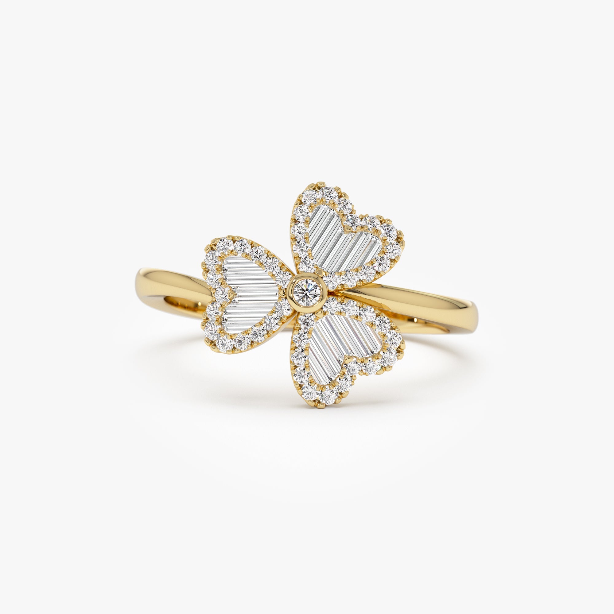 OBFJ0907 - 14k Baguette & Round Diamond Flower Ring 1