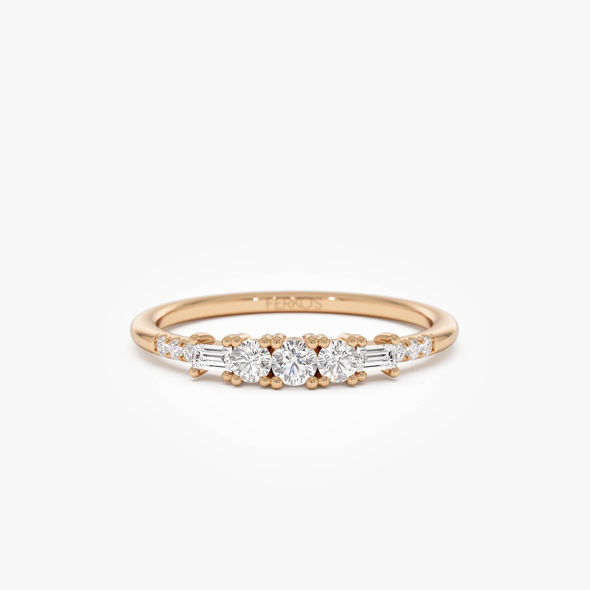 OBFJ0883 - 14K Gold Round & Baguette Diamond Accent Ring 6