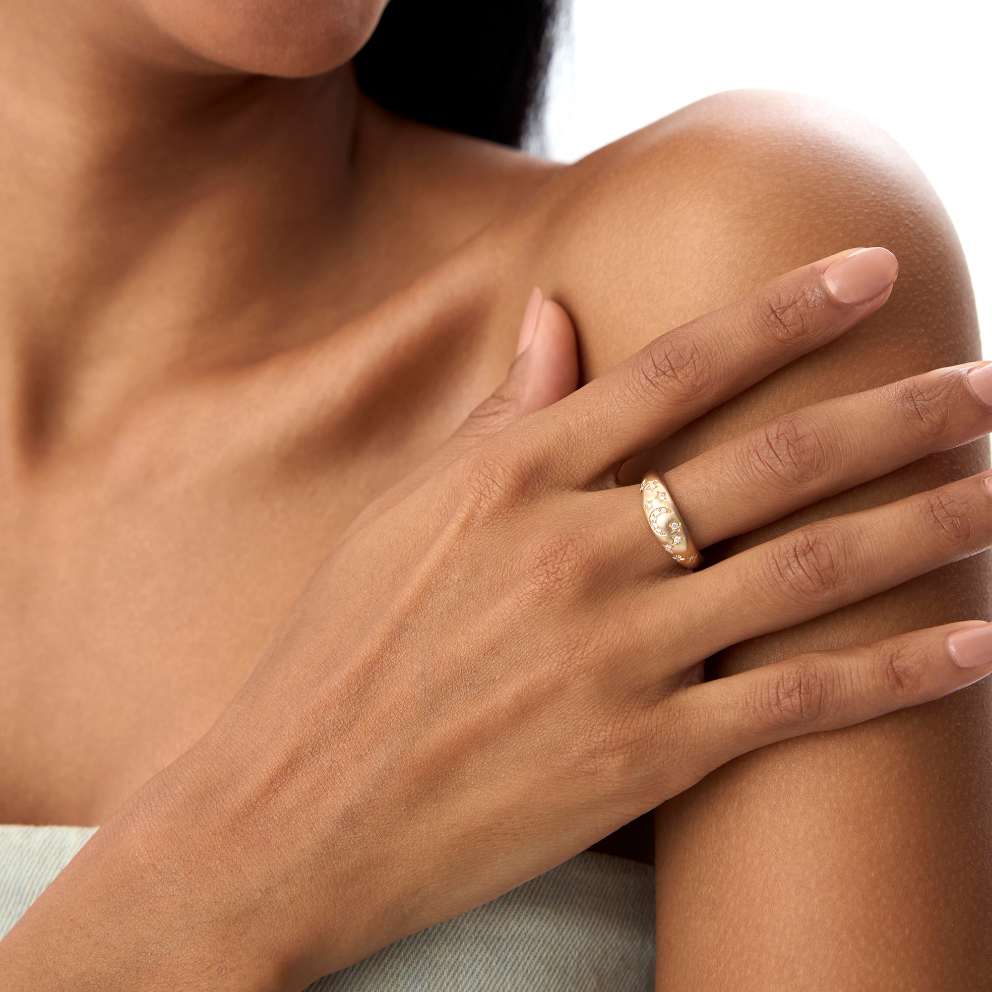 OBFJ0766 - 14k Matte Finish Celestial Diamond Ring 2
