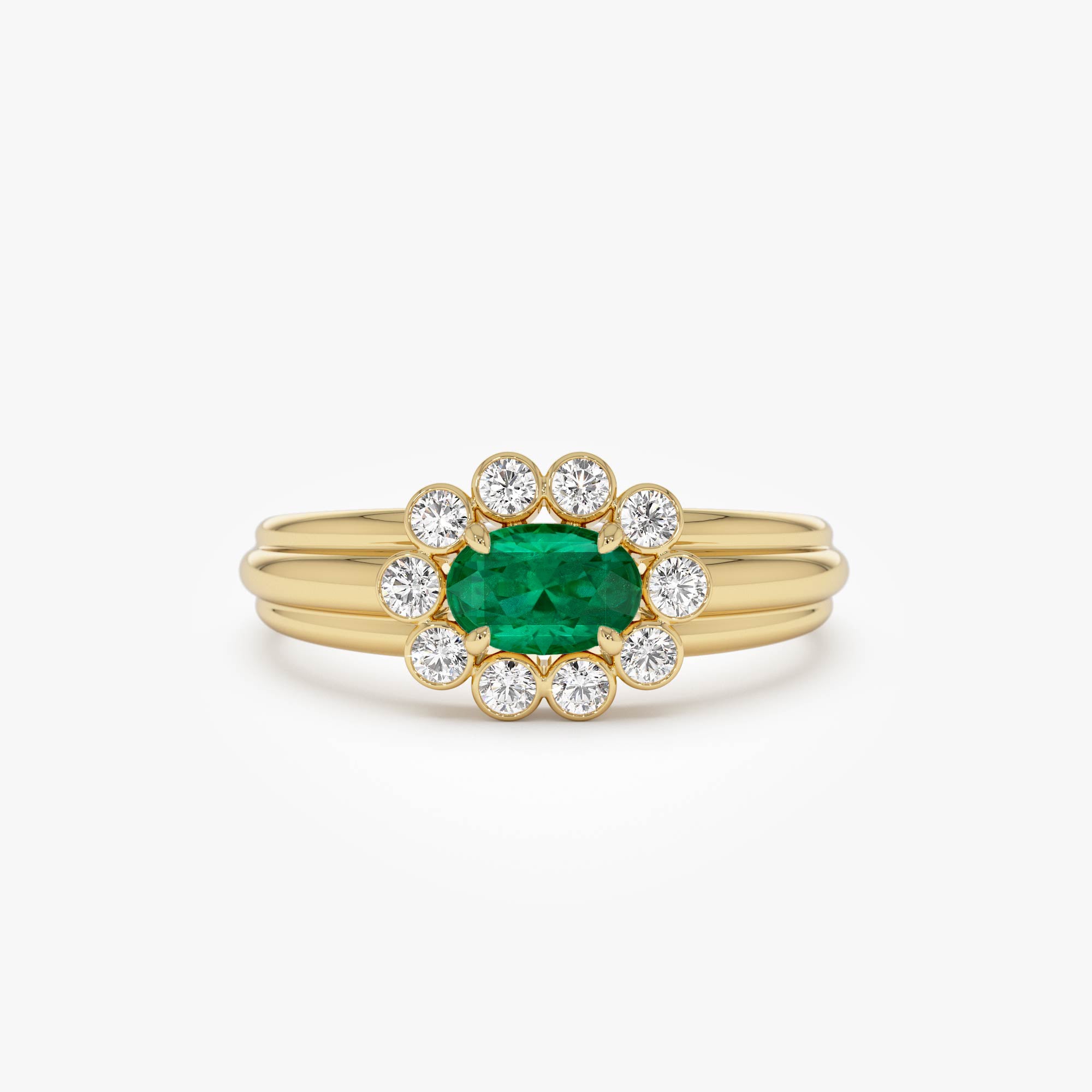 OBFJ0898 - 14k Oval Shaped Emerald with Bezel Hale Setting Ring 1