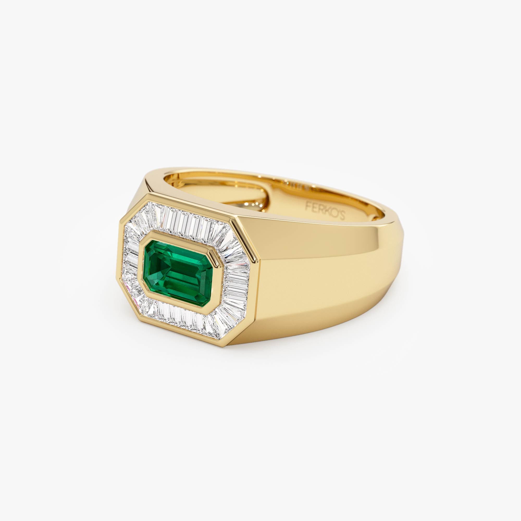 OBFJ0899 - 14k Octagon Shape Baguette Diamond Emerald Ring 7