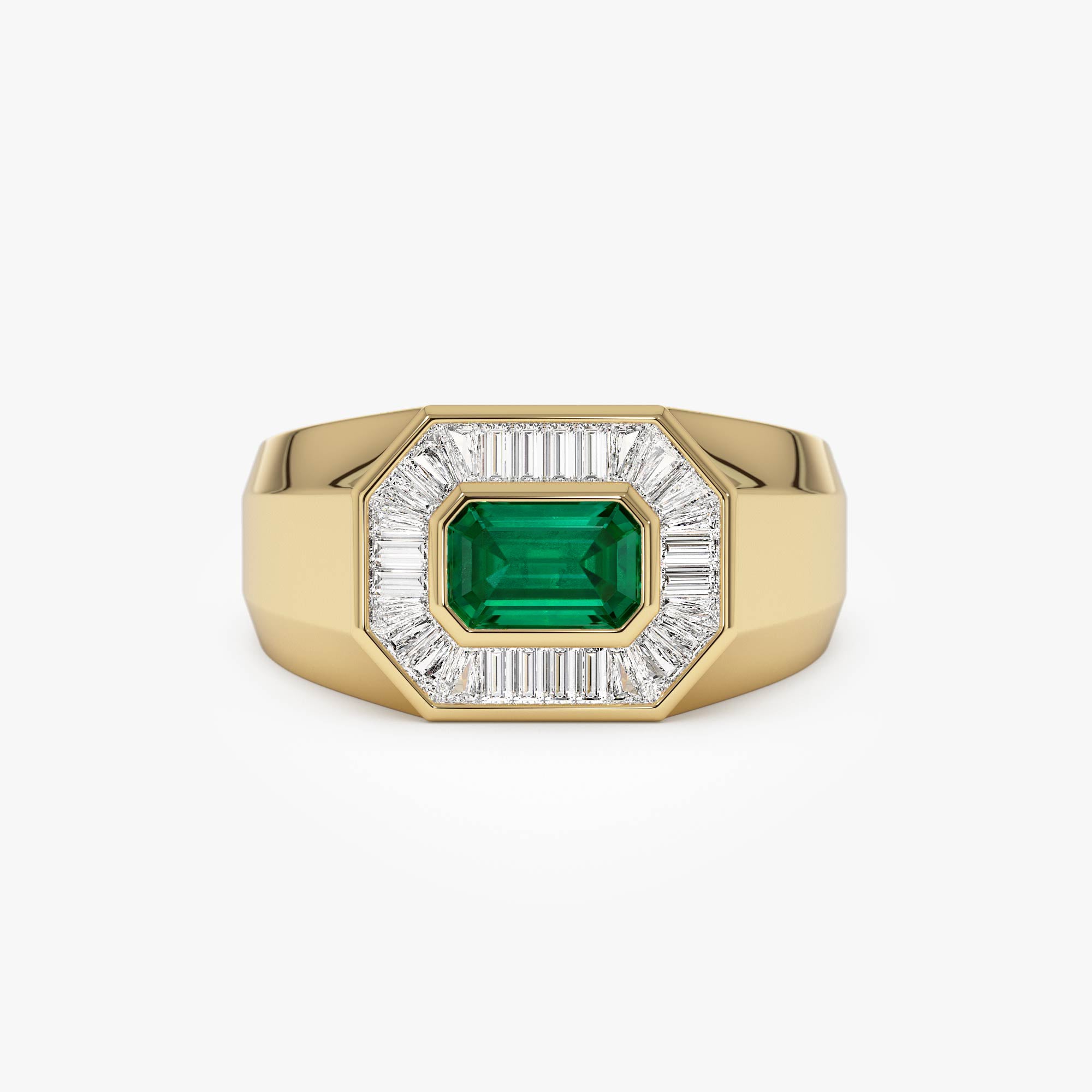 OBFJ0899 - 14k Octagon Shape Baguette Diamond Emerald Ring 1