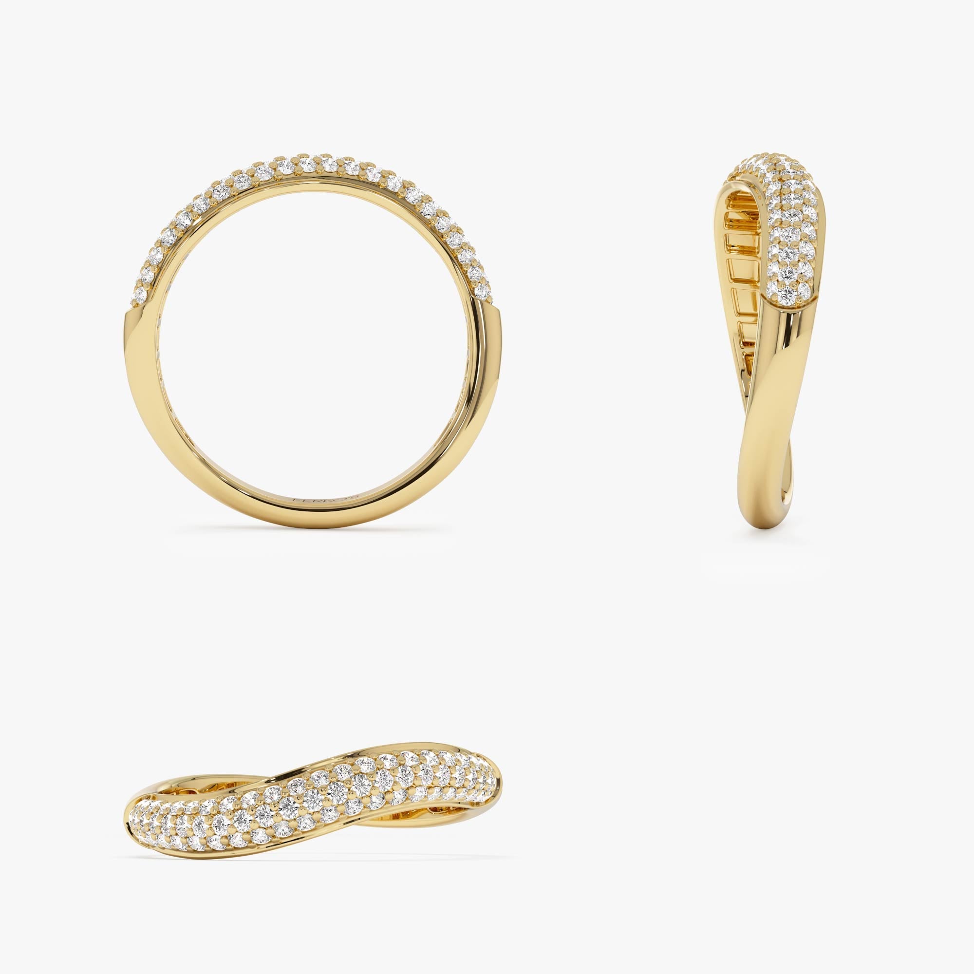 OBFJ0889 - 14k Three Row Diamond Pave Wave Ring 10