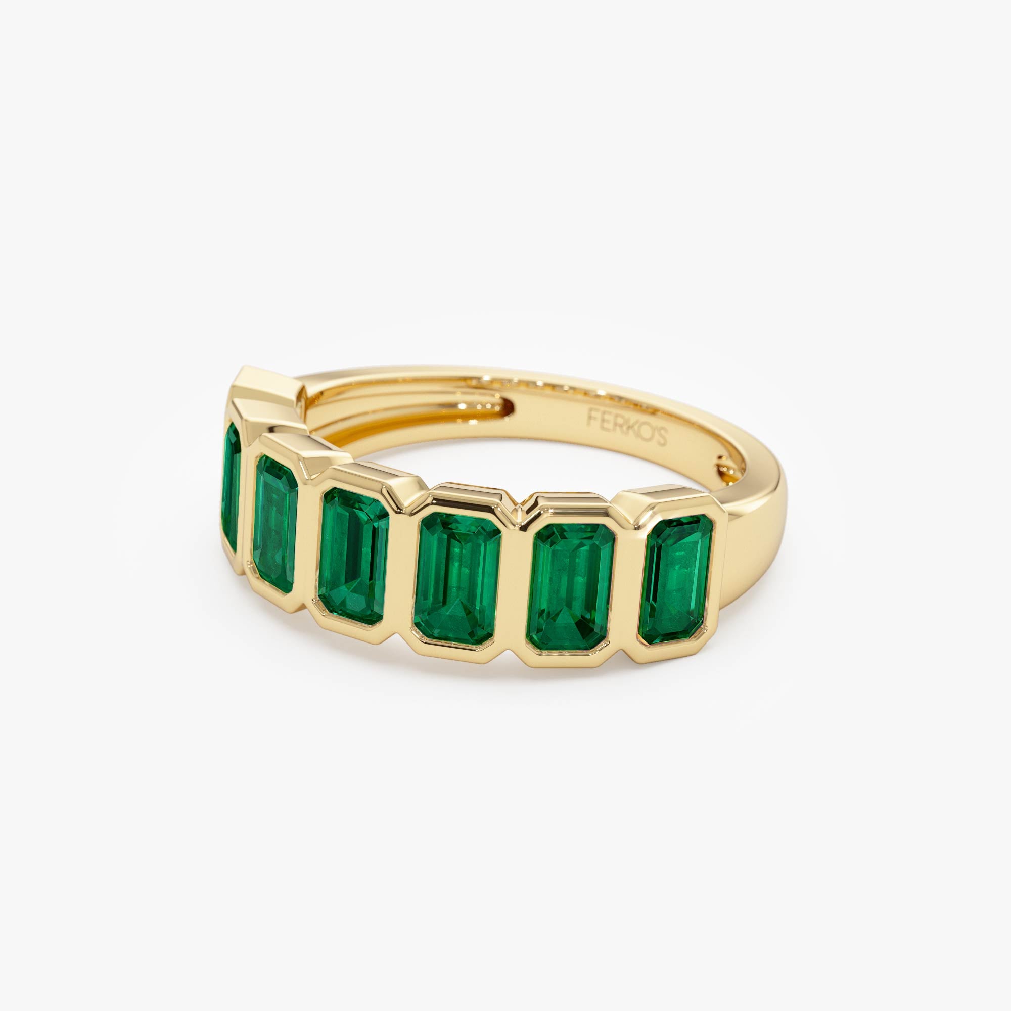 OBFJ0884 - 14K Seven Stone Bezel Setting Emerald RIng 7