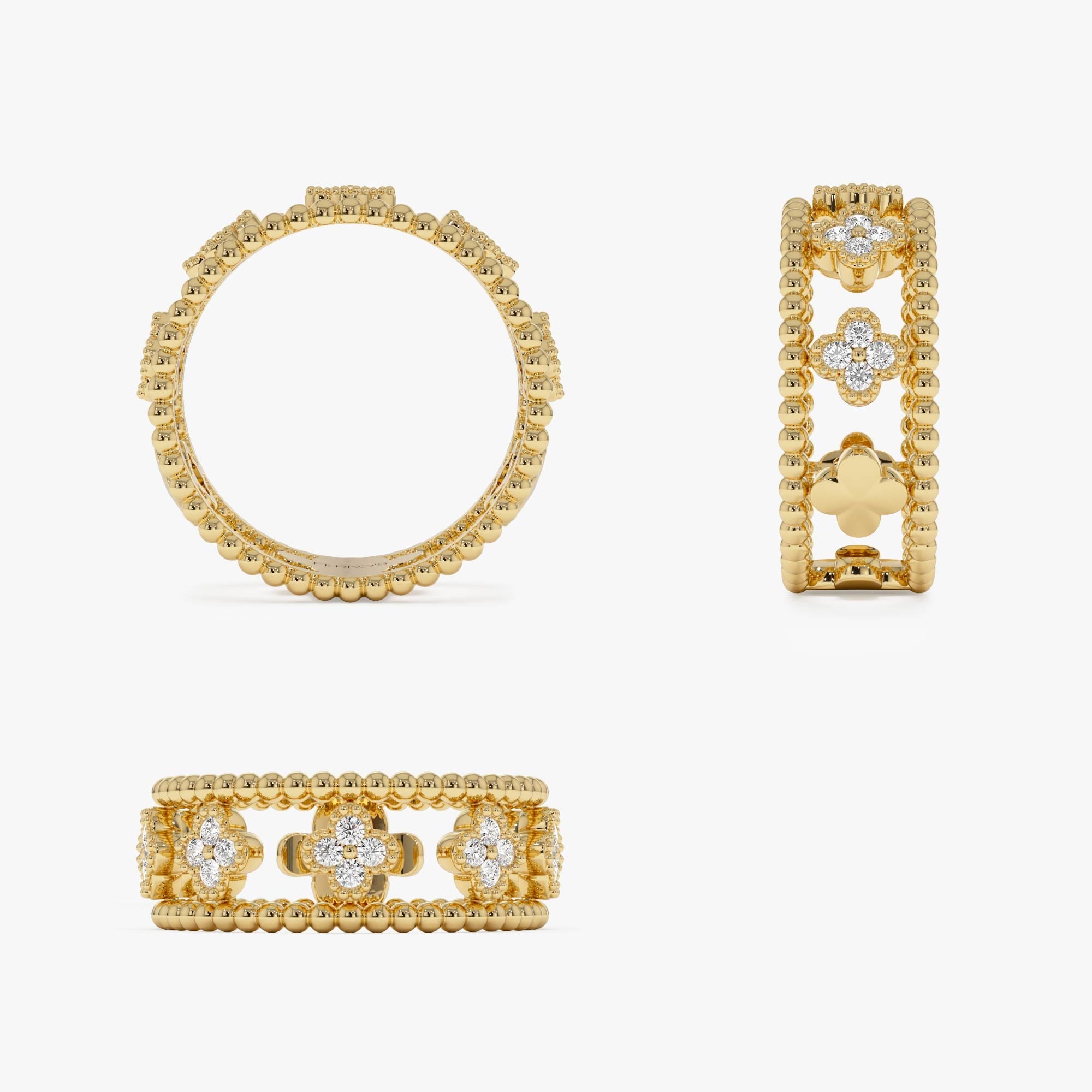 OBFJ0896 - 14k Double Band Diamond Clover Ring 10