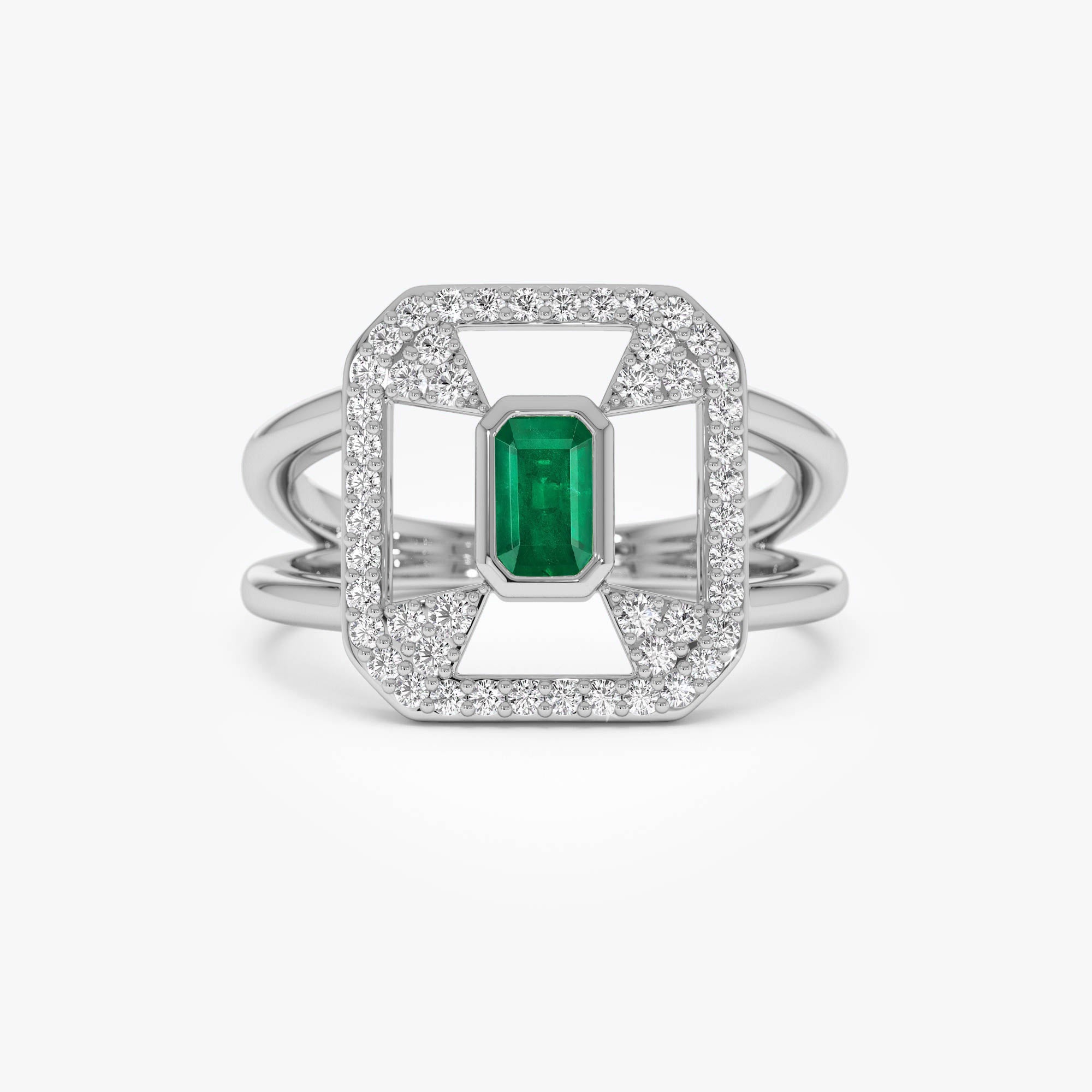 OBFJ0757 - 14k Art Deco Design Emerald Halo Ring 4