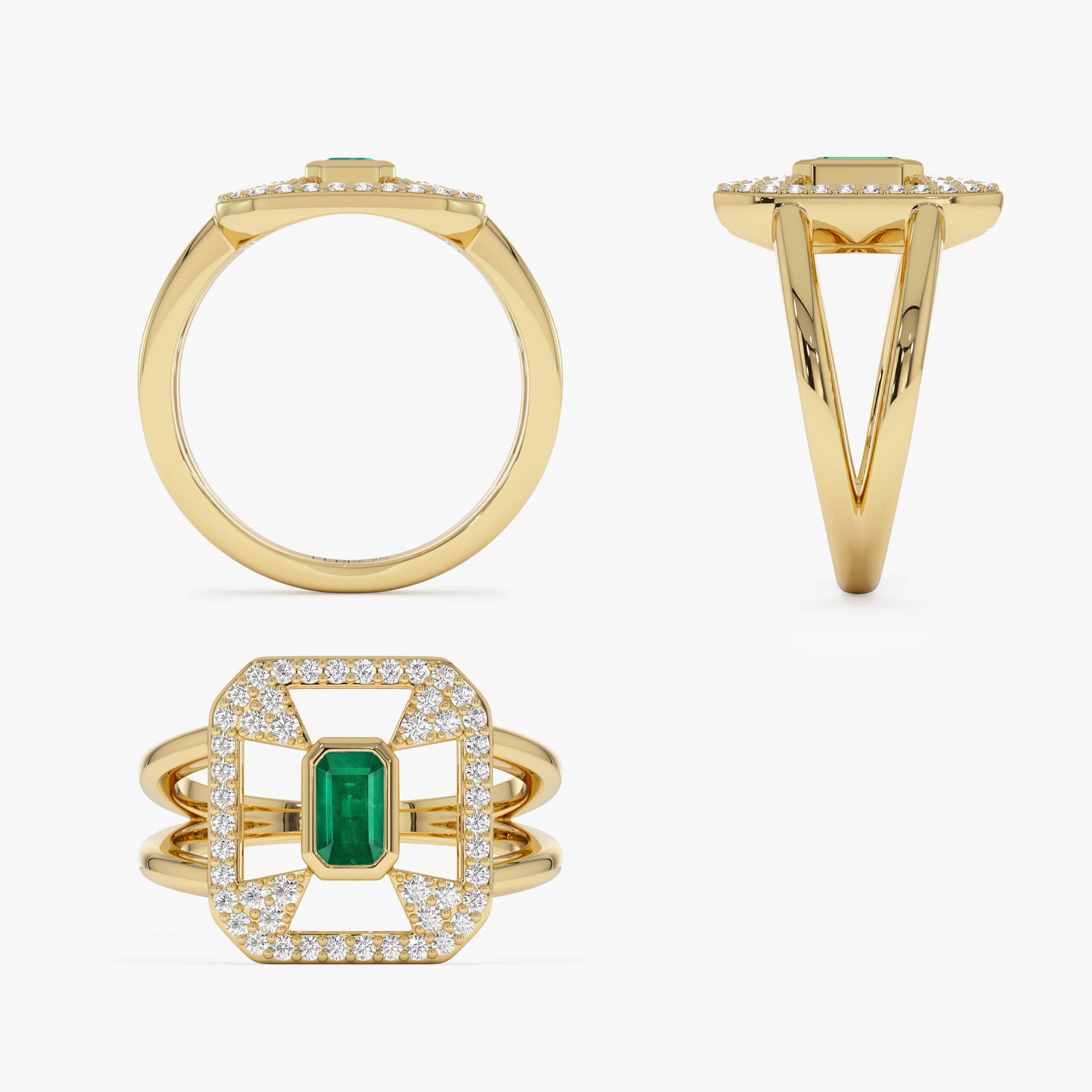 OBFJ0757 - 14k Art Deco Design Emerald Halo Ring 6