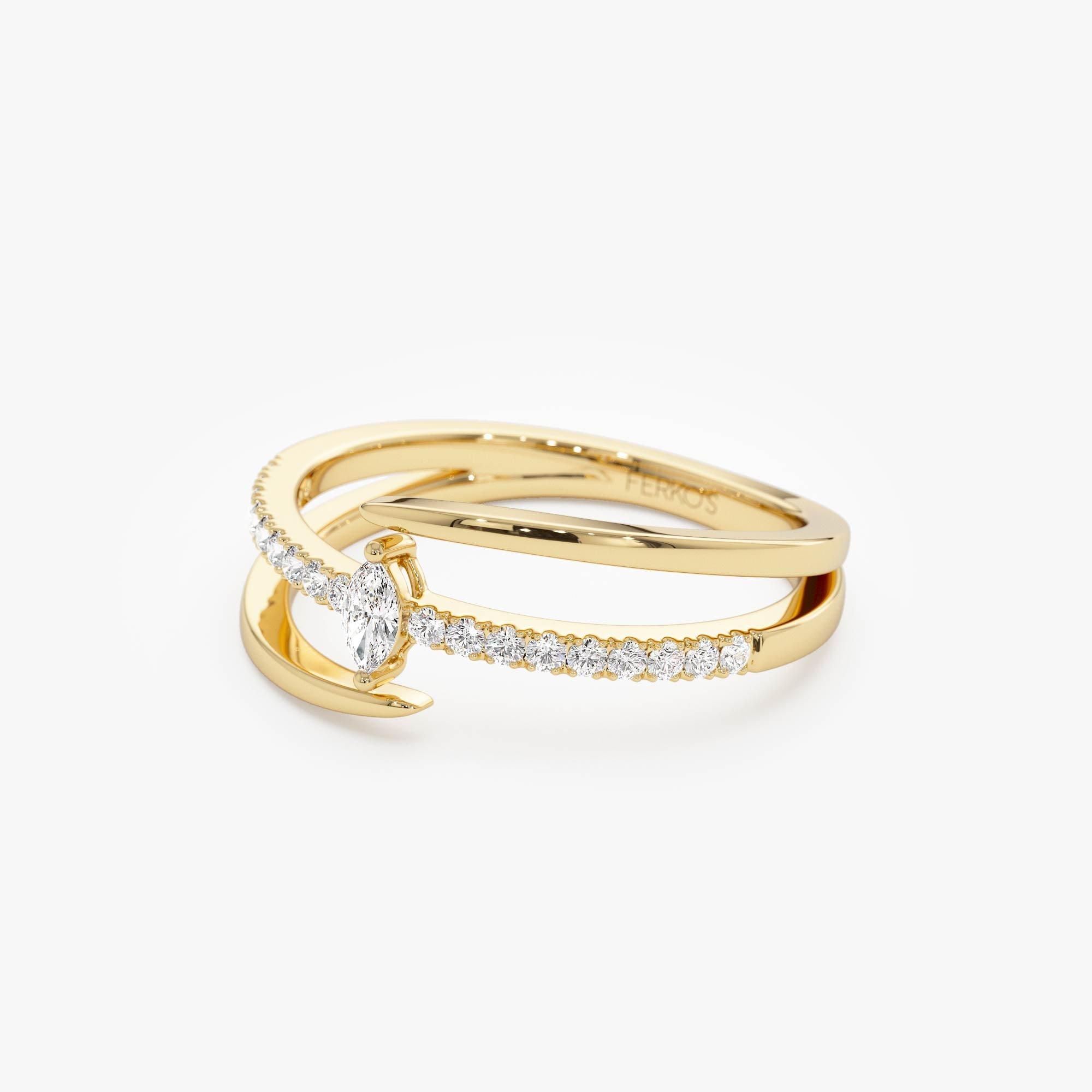 OBFJ0868 - 14K Double Band Marquise Diamond Ring with Pavé Accents 8