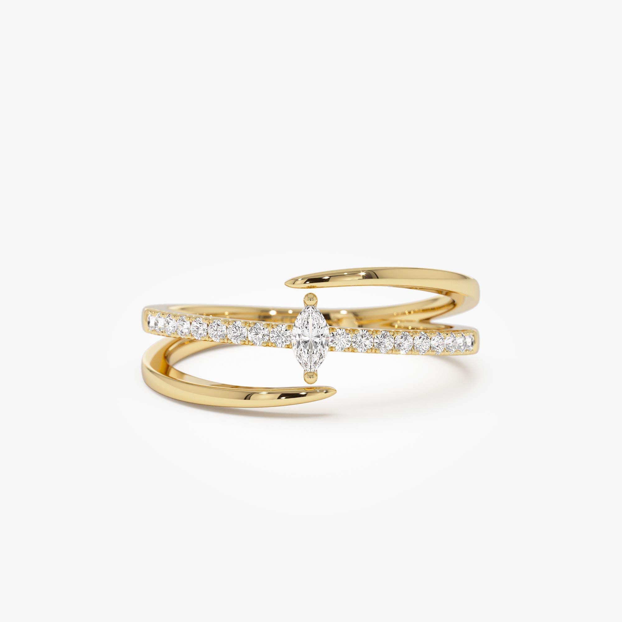 OBFJ0868 - 14K Double Band Marquise Diamond Ring with Pavé Accents 1