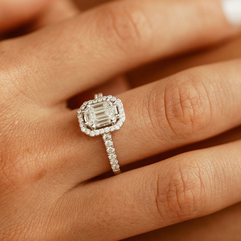OBFJ1993 - 14k Emerald Cut Illusion Halo Setting Engagement Ring 3